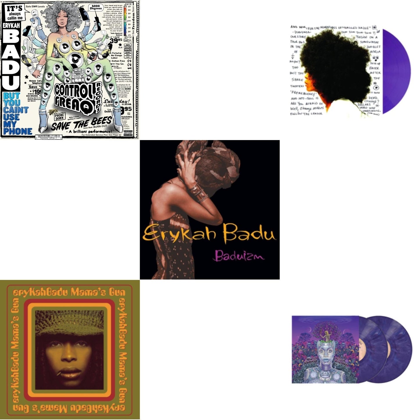 Erykah Badu - Worldwide Underground (Purple LP Vinyl) & New Amerykah Part Two (Return Of The Ankh) (Violet Vinyl/2LP) & But You Caint Use My Phone (Purple LP Vinyl) & Baduizm & Mama's Gun