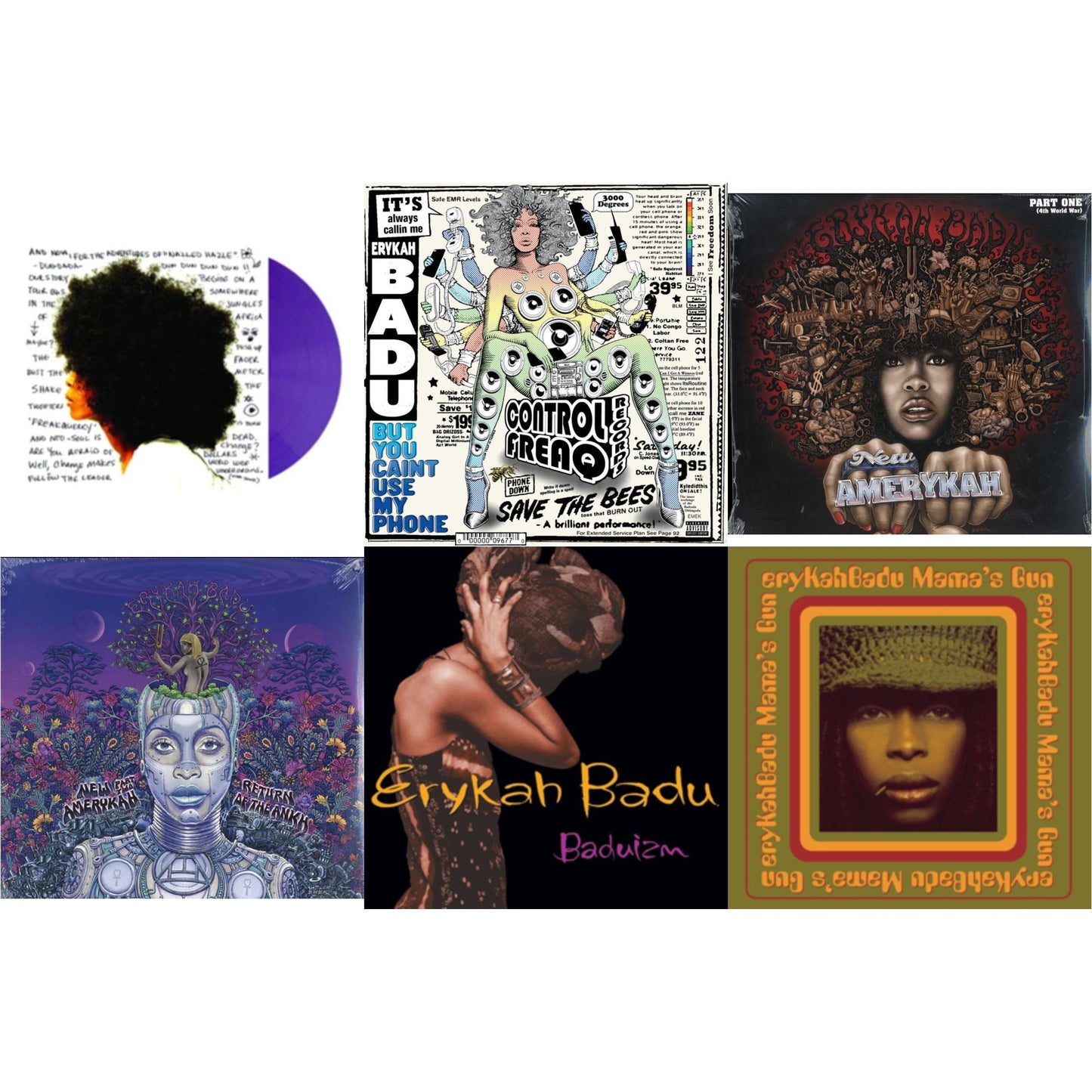 Erykah Badu - Worldwide Underground (Purple LP Vinyl) & But You Caint Use My Phone (Purple LP Vinyl) & New Amerykah Part 1: 4Th World War & New Amerykah Part 2: Return Of Ankh & Baduizm & Mama's Gun