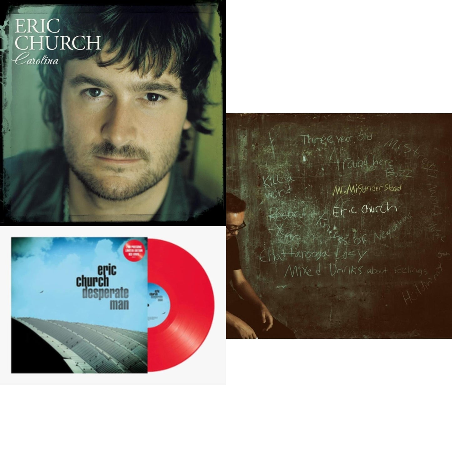 Eric Church - Carolina (Clear LP Vinyl) & Desperate Man (Red LP Vinyl) & Mr. Misunderstood (Blue LP Vinyl)