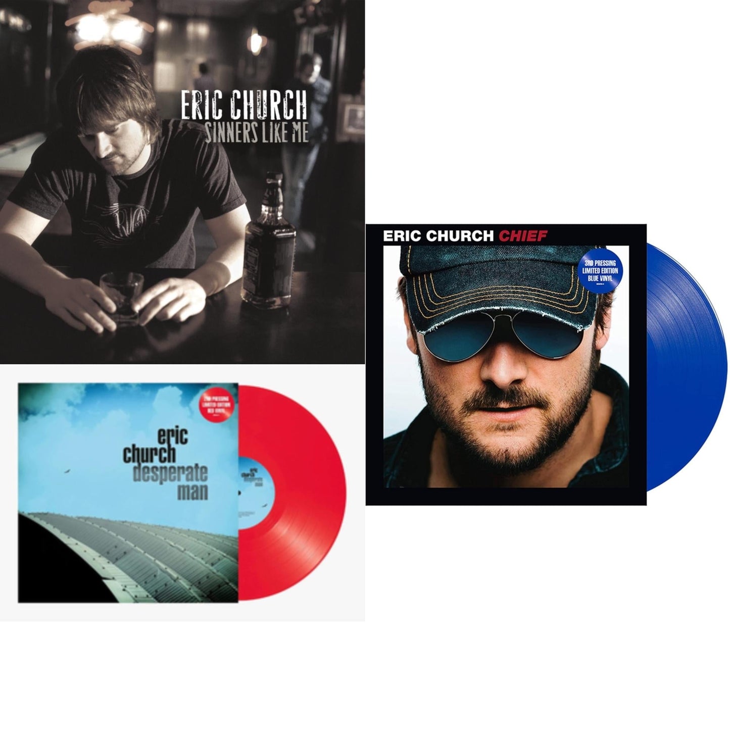 Eric Church - Chief (Blue LP Vinyl) & Sinners Like Me (Blue LP Vinyl) & Desperate Man (Red LP Vinyl)