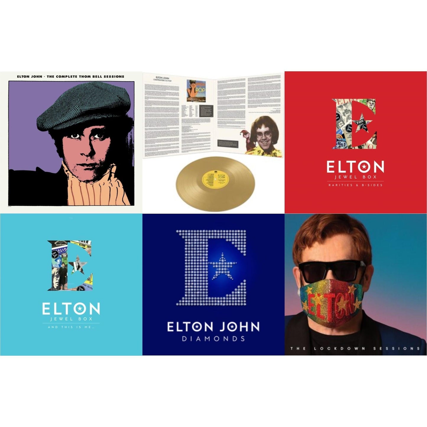 Elton John - Complete Thom Bell Sessions (Ep) (180G/Purple LP Vinyl) & Lockdown Sessions (Blue Vinyl/2LP) (X) & Jewel Box (3LP - Rarities & B-Sides) & Jewel Box (2LP - And This Is Me) & Diamonds (2LP) & Chartbusters Go Pop - Legendary Covers '69 /