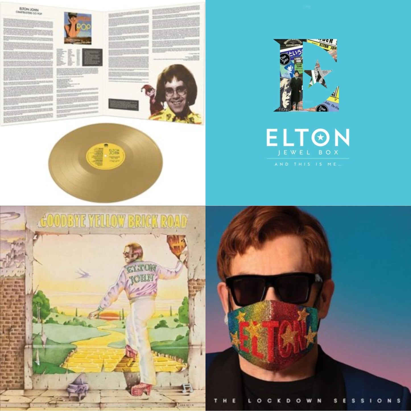 Elton John - Lockdown Sessions (Blue Vinyl/2LP) (X) & Jewel Box (2LP - And This Is Me) & Goodbye Yellow Brick Road & Chartbusters Go Pop - Legendary Covers '69 / '70 (Gold LP Vinyl)