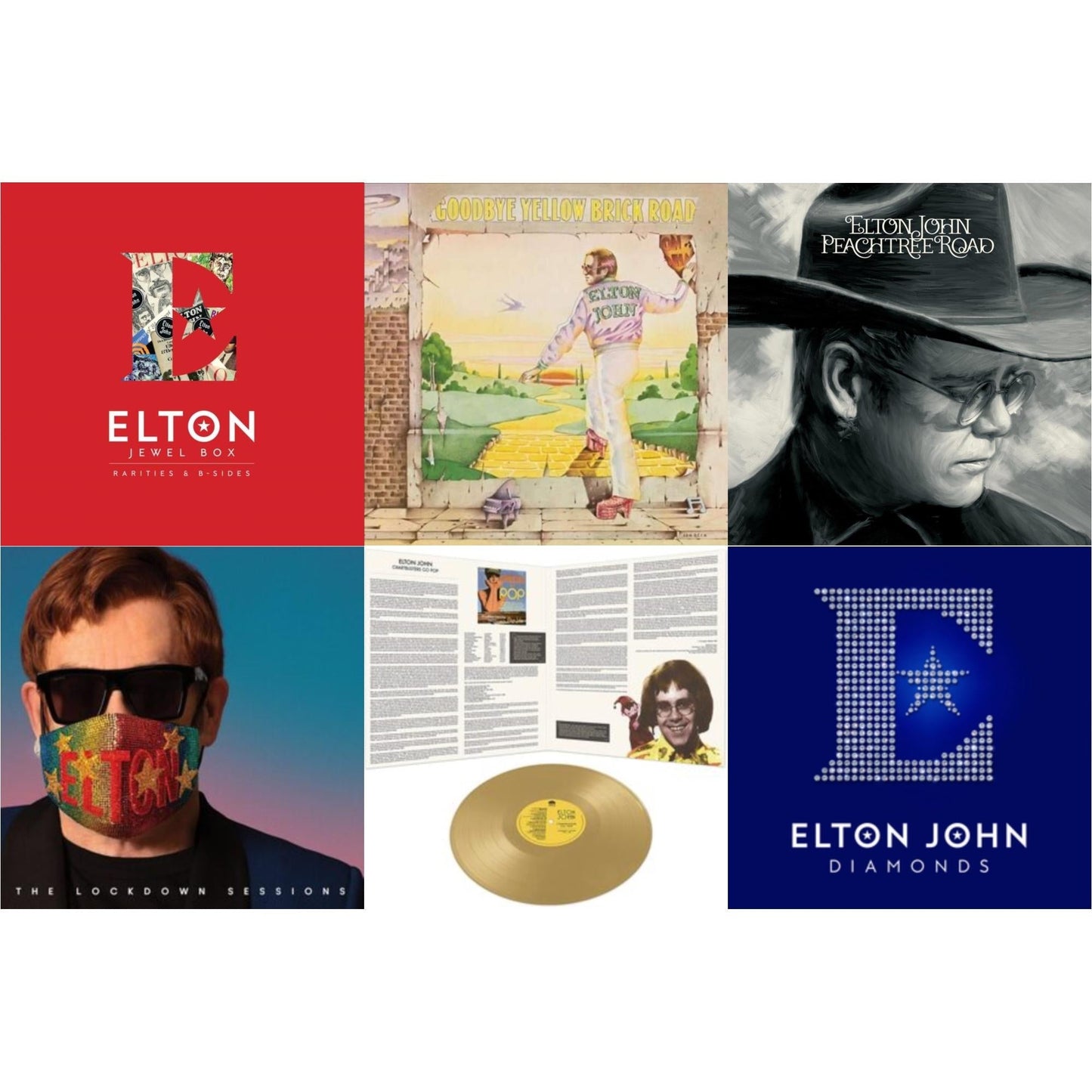 Elton John - Lockdown Sessions (Blue Vinyl/2LP) (X) & Peachtree Road (2LP) & Jewel Box (3LP - Rarities & B-Sides) & Goodbye Yellow Brick Road & Diamonds (2LP) & Chartbusters Go Pop - Legendary Covers '69 / '70 (Gold LP Vinyl)