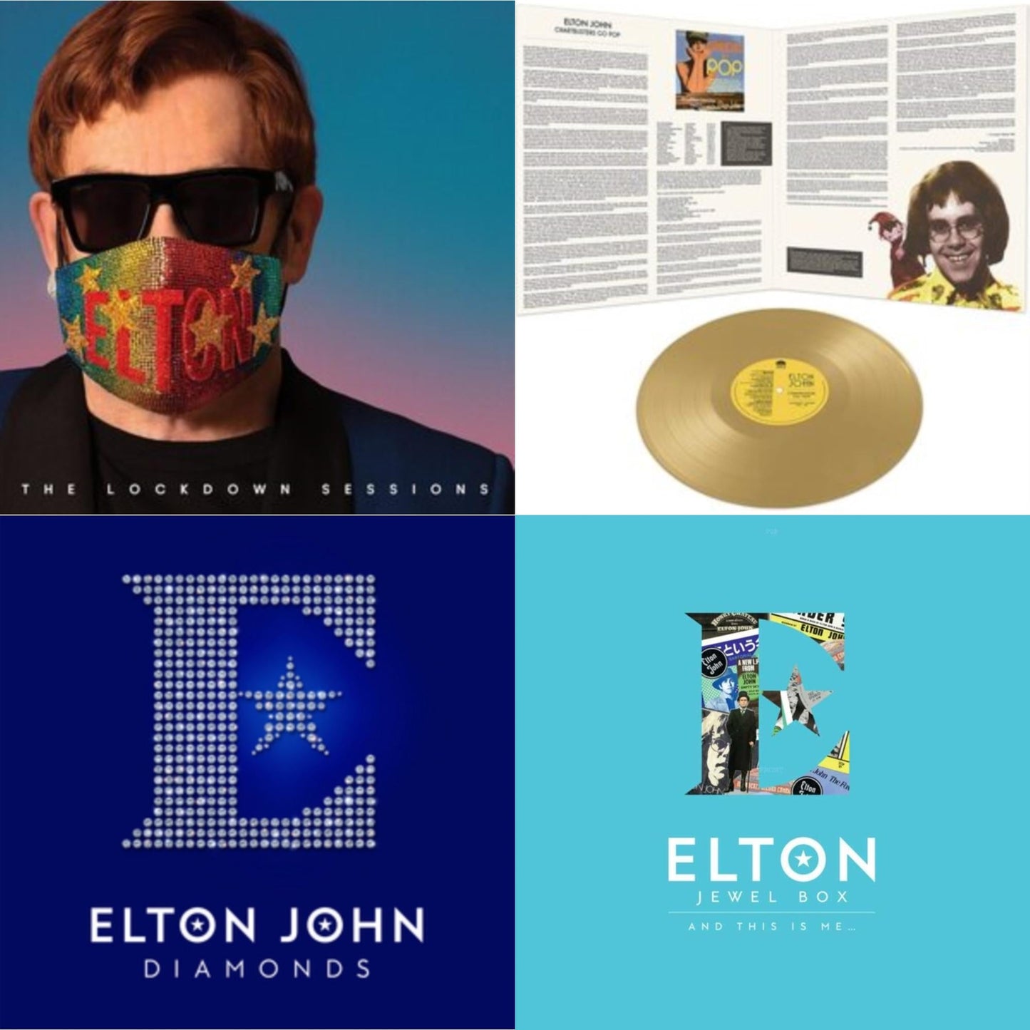 Elton John - Lockdown Sessions (Blue Vinyl/2LP) (X) & Jewel Box (2LP - And This Is Me) & Diamonds (2LP) & Chartbusters Go Pop - Legendary Covers '69 / '70 (Gold LP Vinyl)