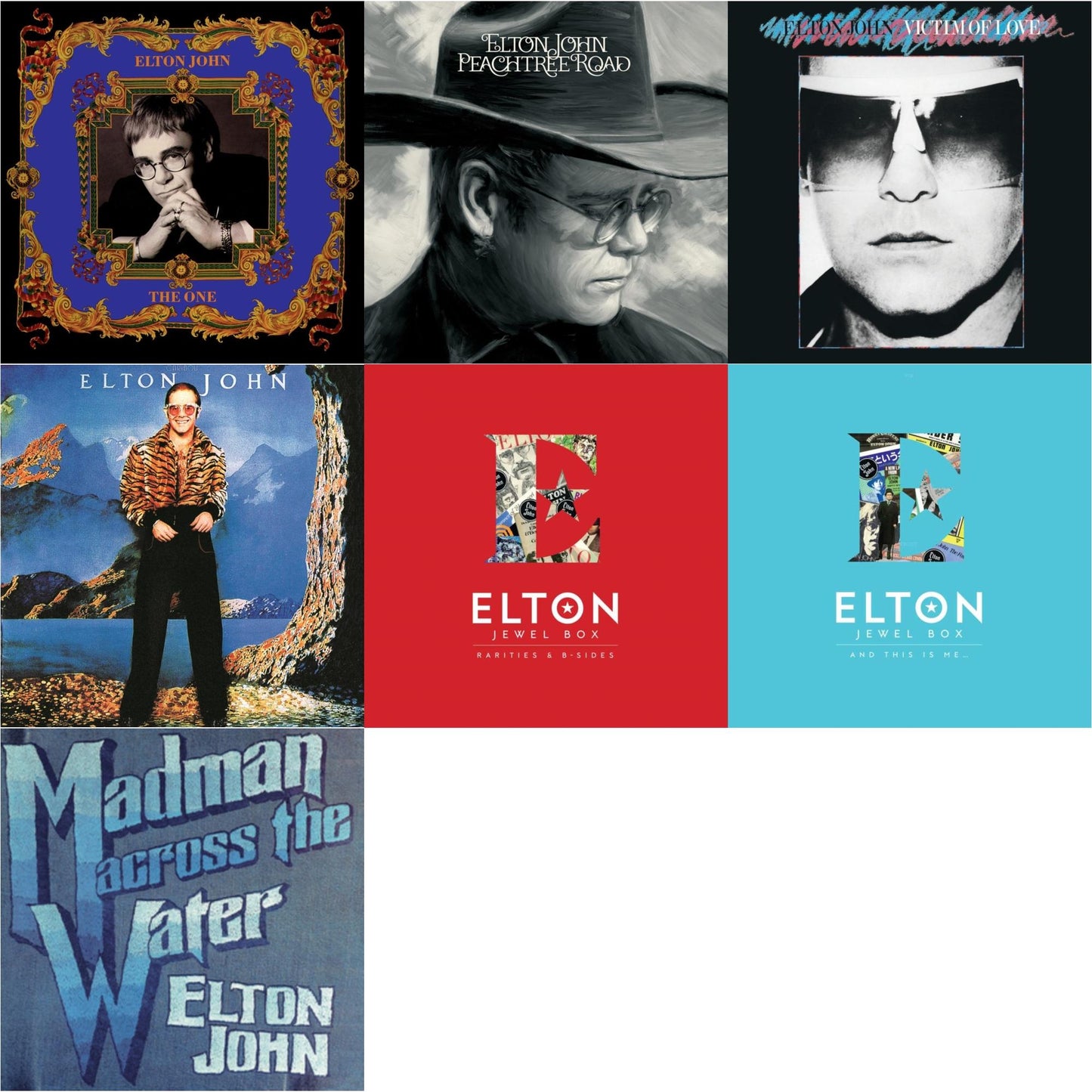 Elton John - One (2LP) & Peachtree Road (2LP) & Victim Of Love & Caribou (50Th Anniversary Edition/2LP/Blue Vinyl) & Jewel Box (3LP - Rarities & B-Sides) & Jewel Box (2LP - And This Is Me) & Madman Across The Water (LP)