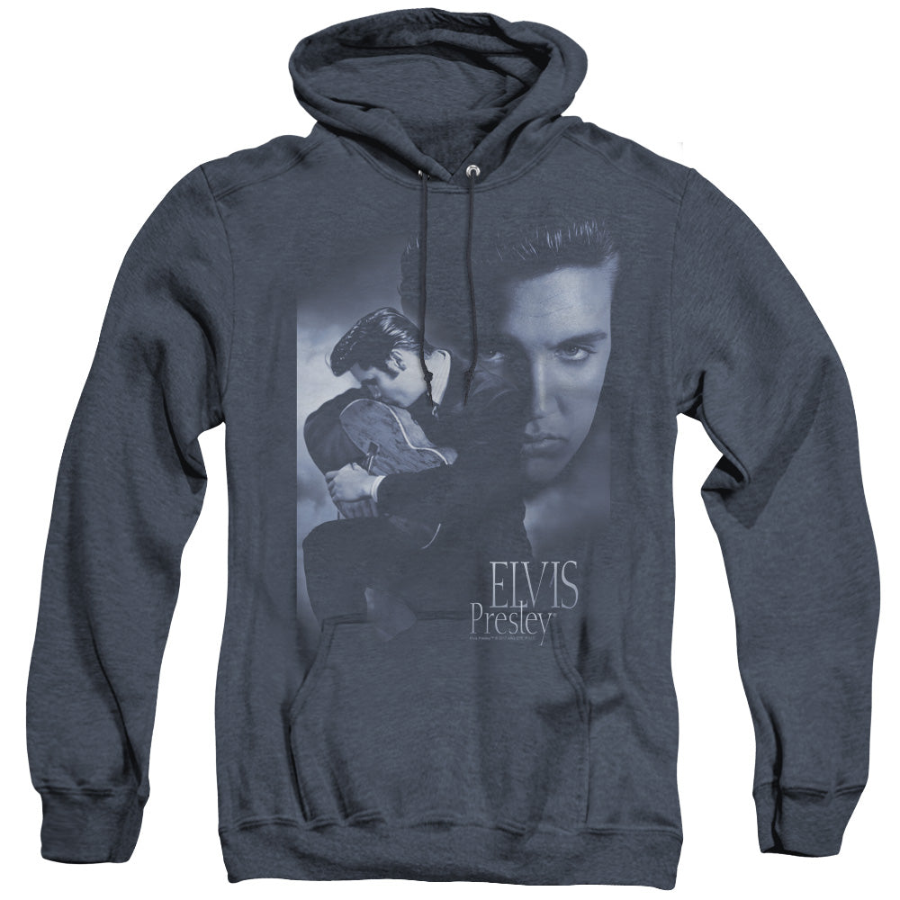 Elvis Presley Reverent Heather Mens Hoodie Navy Officially Licensed