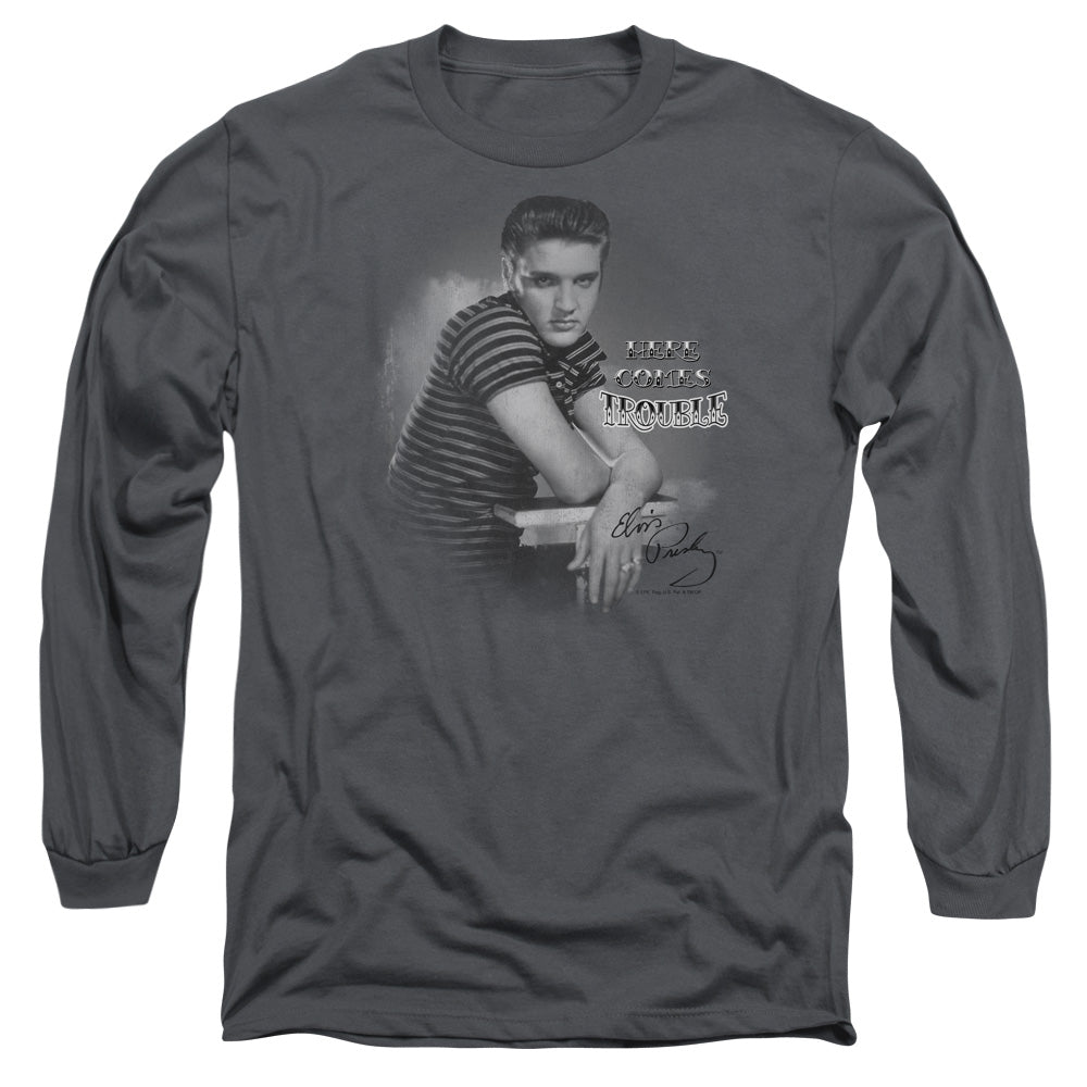 Elvis Presley Trouble Mens Long Sleeve Shirt Charcoal Officially Licensed Officially Licensed