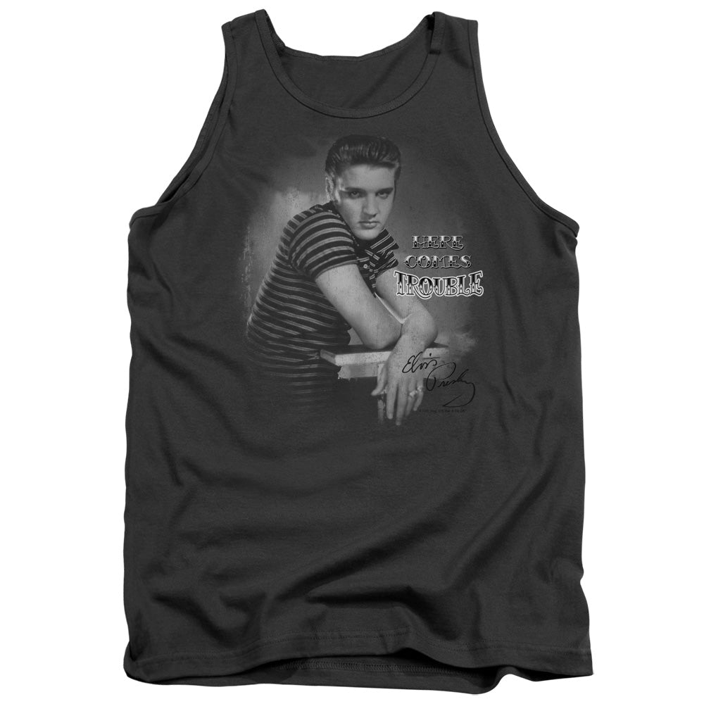 Elvis Presley Trouble Mens Tank Top Shirt Charcoal Officially Licensed
