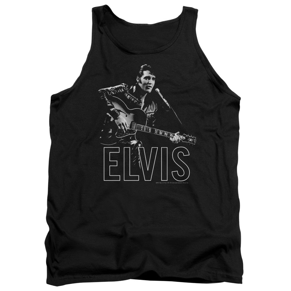 Elvis Presley Guitar In Hand Mens Tank Top Shirt Black Officially Licensed