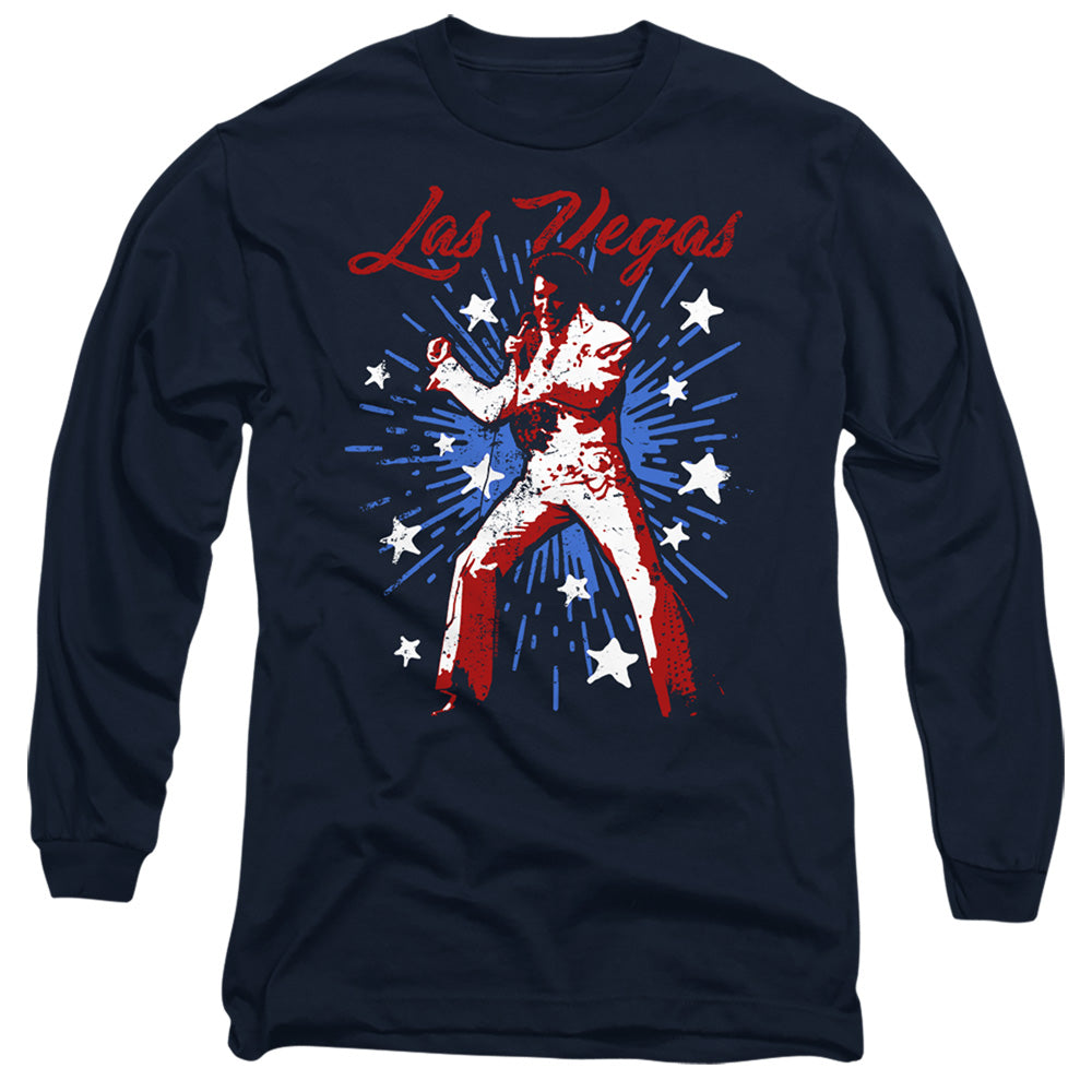 Elvis Presley Vegas Superstar Mens Long Sleeve Shirt Navy Officially Licensed