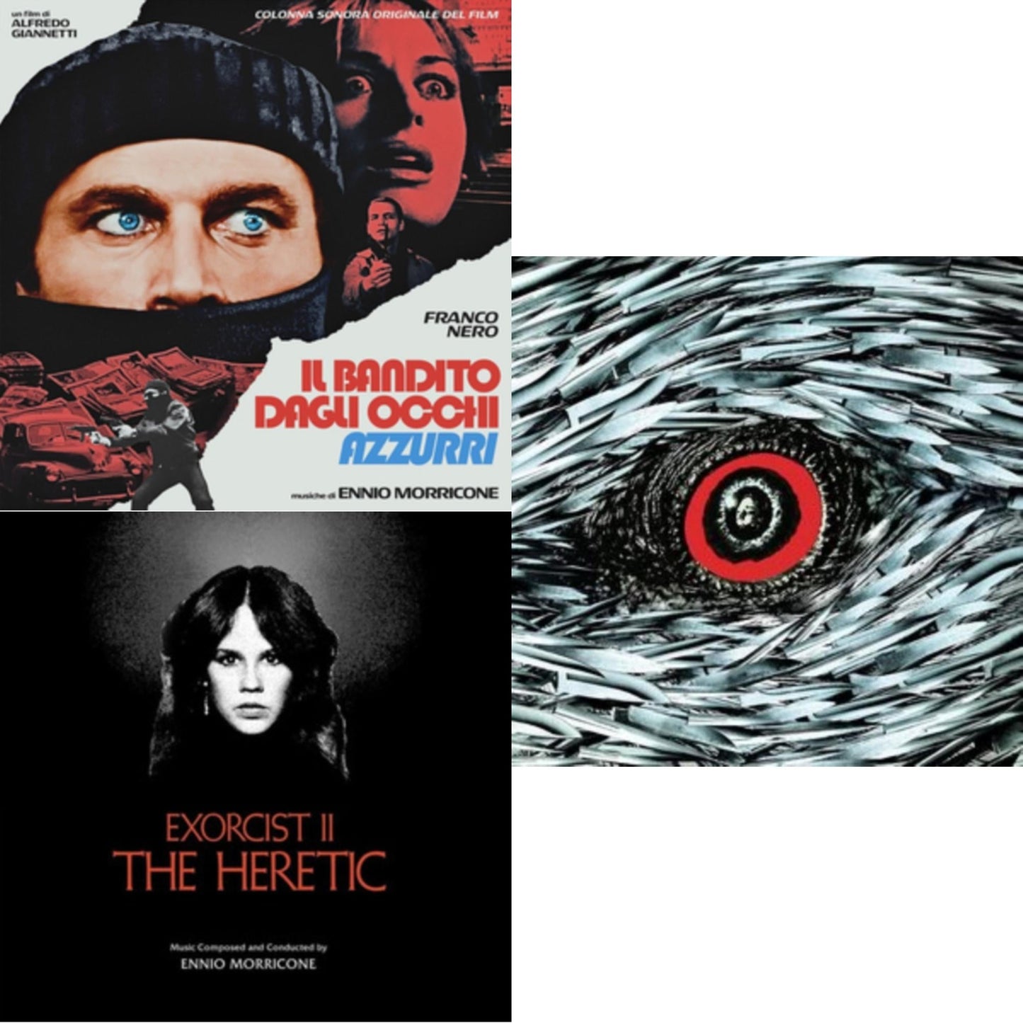 Ennio Morricone - Blue-Eyed Bandit (Il Bandito Dagli Occhi Azzurri) Ost (Blue LP Vinyl) (Rsd) & Exorcist Ii: The Heretic (Blood Red With Black Splatter LP Vinyl) (Ams Exclusive) & Bird With The Crystal Plumage (140G/Crystal Clear LP Vinyl)