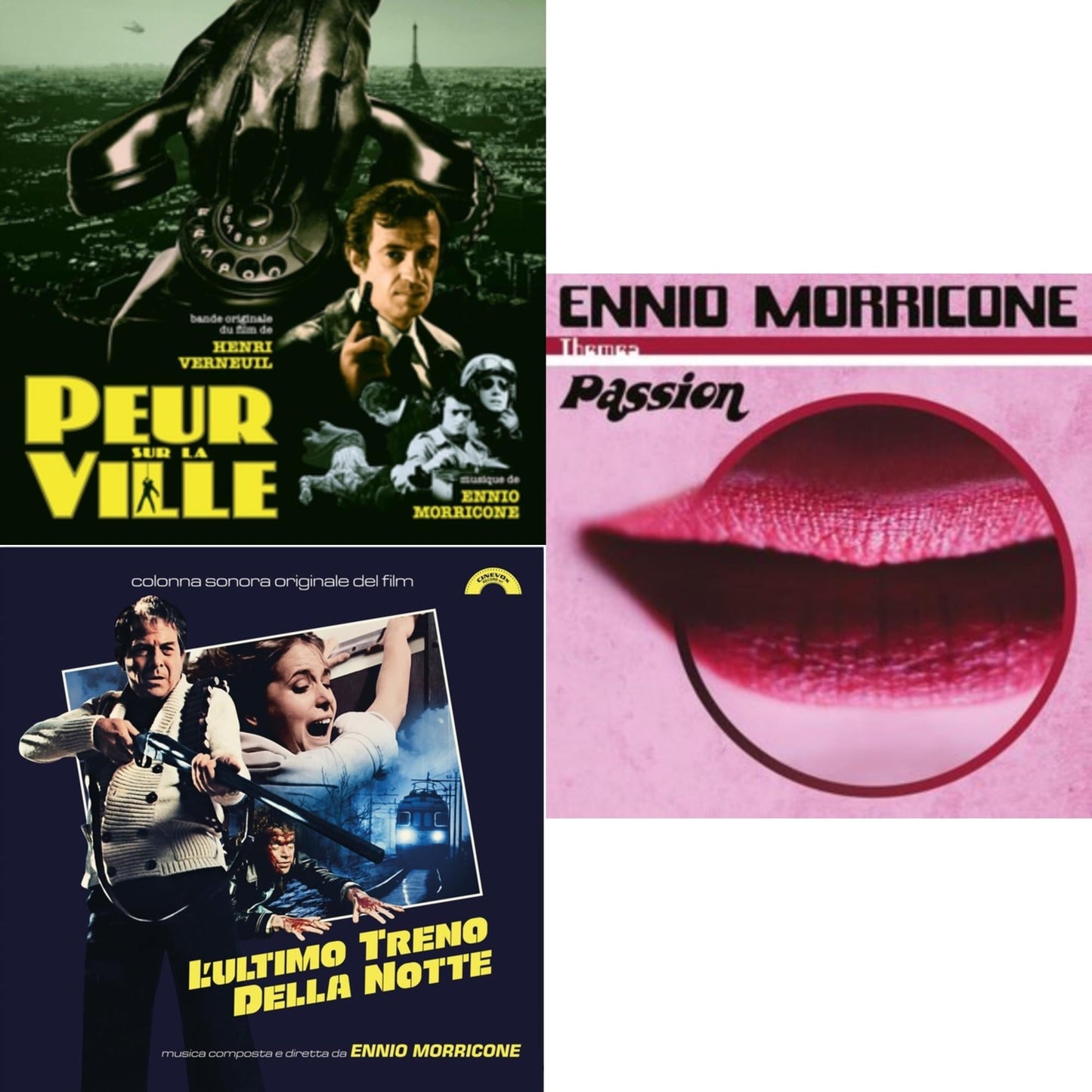 Ennio Morricone - Peur Sur La Ville (Gatefold Sleeve Designed By Eric Adrian Lee) & L’Ultimo Treno Della Notte (Yellow LP Vinyl) & Themes: Passion (Limited/2LP/Passionate Red & White Marbled Vinyl/180G)