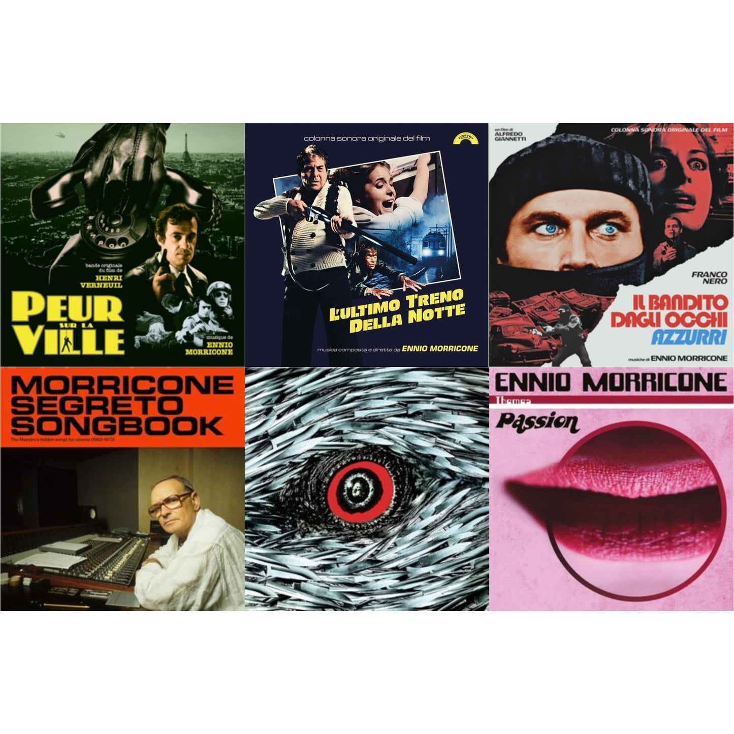 Ennio Morricone - Peur Sur La Ville (Gatefold Sleeve Designed By Eric Adrian Lee) & L’Ultimo Treno Della Notte (Yellow LP Vinyl) & Blue-Eyed Bandit (Il Bandito Dagli Occhi Azzurri) Ost (Blue LP Vinyl) (Rsd) & Morricone Segreto Songbook (1962-1973)