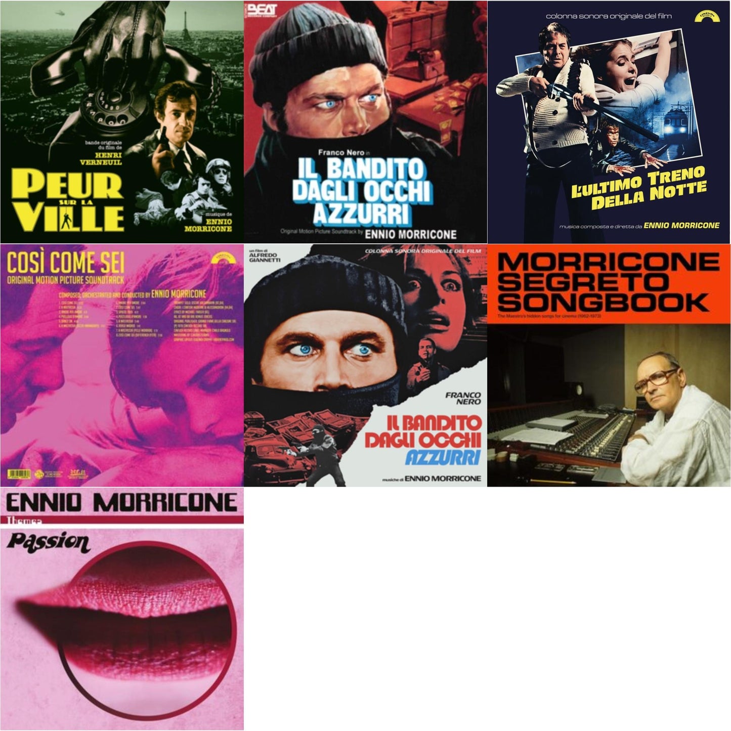 Ennio Morricone - Peur Sur La Ville (Gatefold Sleeve Designed By Eric Adrian Lee) & Blue-Eyed Bandit (Il Bandito Dagli Occhi Azzurri) Ost & L’Ultimo Treno Della Notte (Yellow LP Vinyl) & Così Come Sei Ost (Limited/180G/Solid Pink LP Vinyl) &