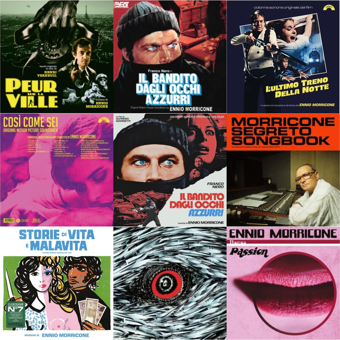 Ennio Morricone - Peur Sur La Ville (Gatefold Sleeve Designed By Eric Adrian Lee) & Blue-Eyed Bandit (Il Bandito Dagli Occhi Azzurri) Ost & L’Ultimo Treno Della Notte (Yellow LP Vinyl) & Così Come Sei Ost (Limited/180G/Solid Pink LP Vinyl) &