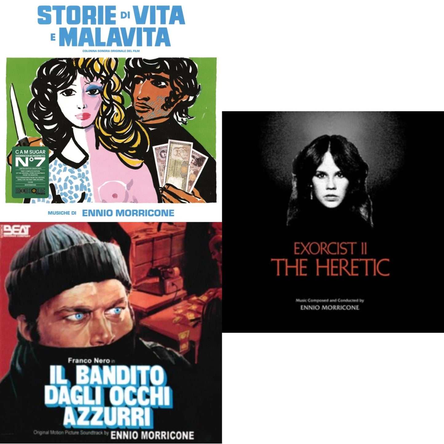 Ennio Morricone - Blue-Eyed Bandit (Il Bandito Dagli Occhi Azzurri) Ost & Storie Di Vita E Malavita (Colonna Sonora Originale Del Film) & Exorcist Ii: The Heretic (Blood Red With Black Splatter LP Vinyl) (Ams Exclusive)