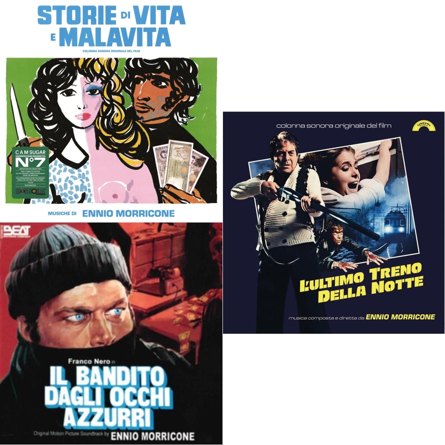 Ennio Morricone - Blue-Eyed Bandit (Il Bandito Dagli Occhi Azzurri) Ost & L’Ultimo Treno Della Notte (Yellow LP Vinyl) & Storie Di Vita E Malavita (Colonna Sonora Originale Del Film)