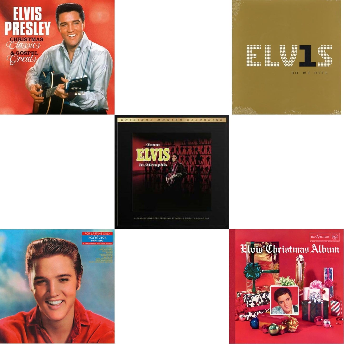 Elvis Presley - Elvis' Christmas Album & From Elvis In Memphis (2LP/180G/45RPM Supervinyl Ultradisc One-Step/Original Masters/Limited) & Christmas Classics & Gospel Greats (Ams Exclusive) (Snowy White LP Vinyl) & For LP Fans Only (Translucent Blue