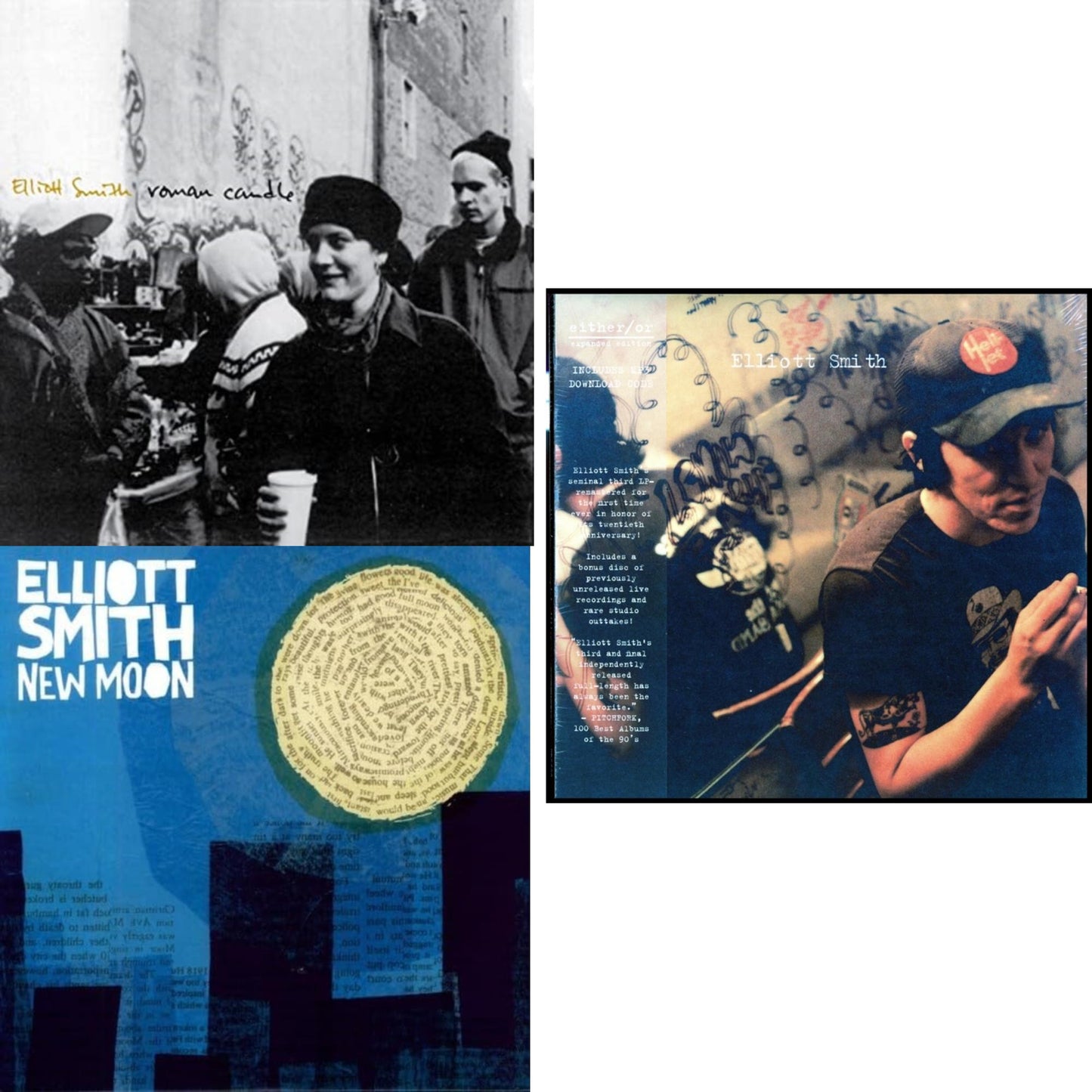 Elliott Smith - New Moon & Roman Candle (Dl Card) & Either/Or: Expanded Edition (Gatefold) - LP Vinyl Bundle