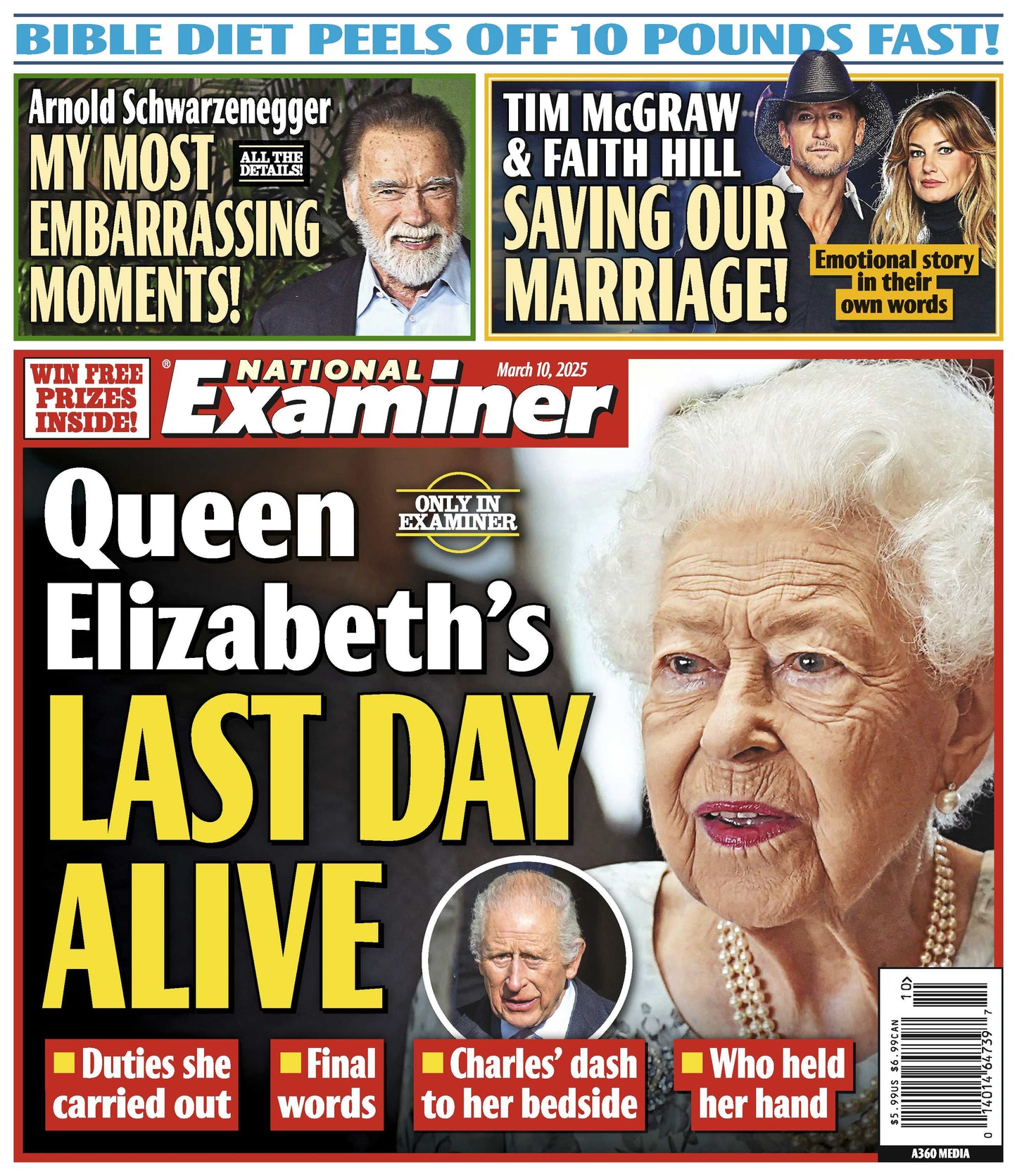 National Examiner - 03.10.25: Queen Elizabeth's Last Day Alive & Duties She Carried Out, Arnold Schwarzenegger's Most Embarrassing Moments, Tim McGraw & Faith Hill's Emotional Story & More!