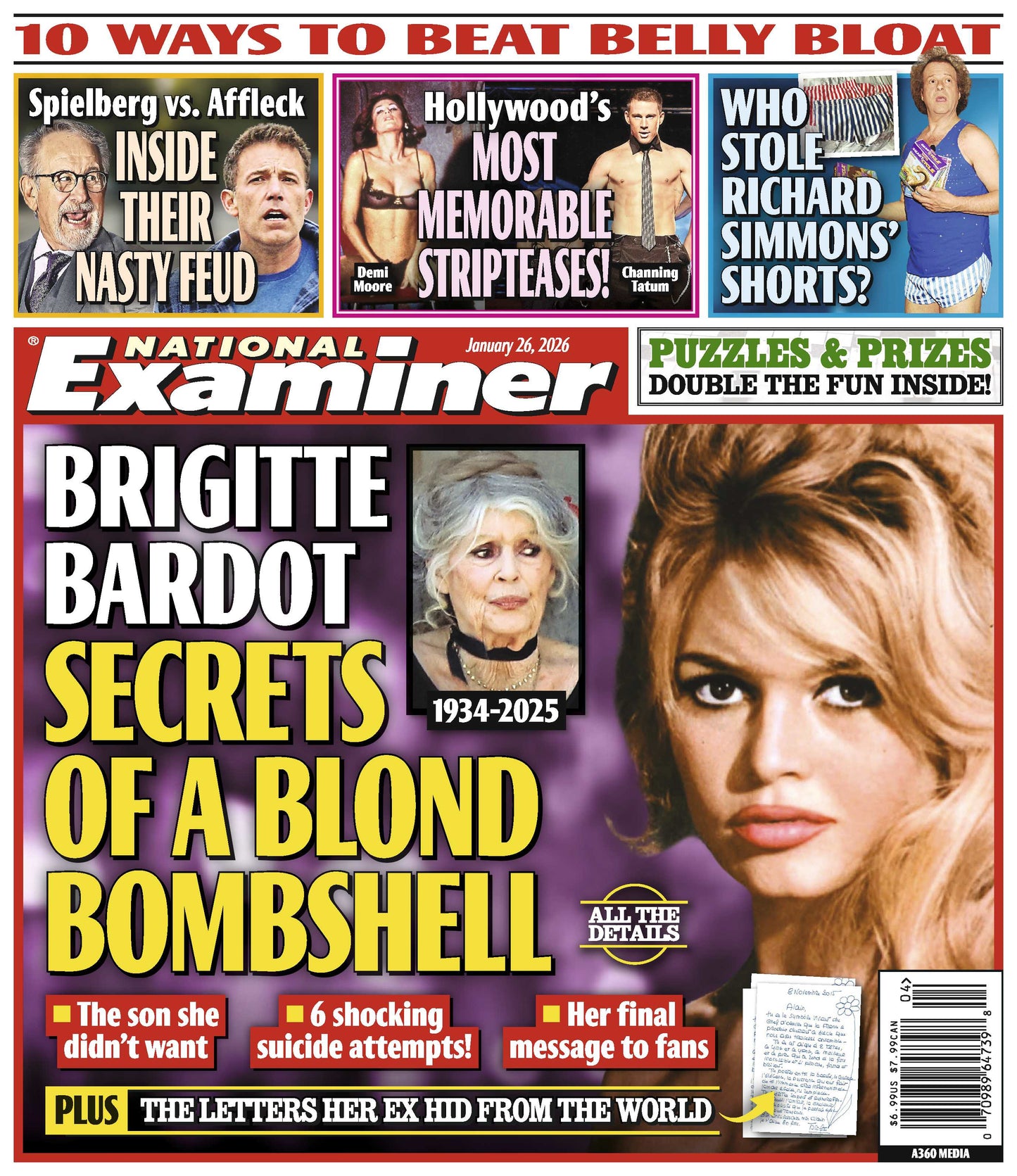 National Examiner - 01.26.26: Brigitte Bardot’s Intriguing Secrets, Steven Spielberg & Ben Affleck's Dramatic Feud, Hollywood’s Most Unforgettable Stripteases, Who Stole Richard Simmons' Shorts & More