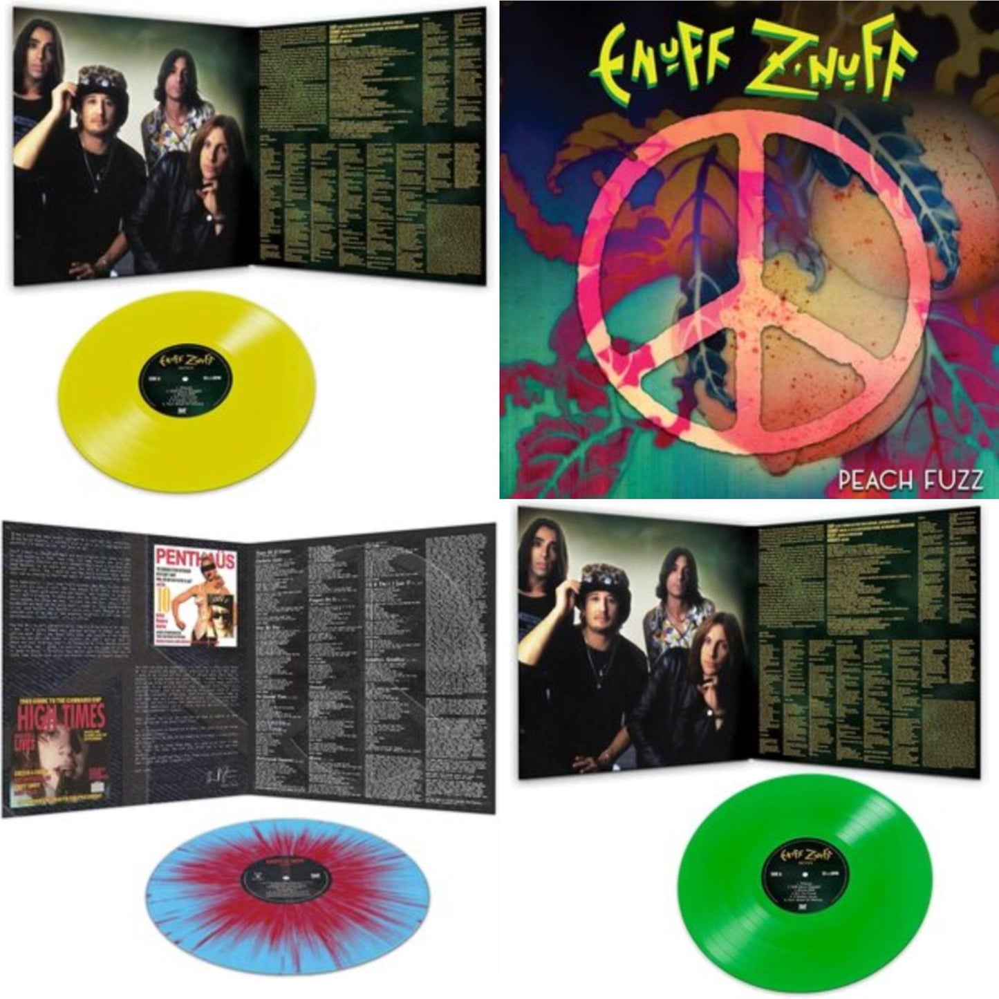 Enuff Z'nuff - Seven (Yellow LP Vinyl/Reissue) & Peach Fuzz (Peach LP Vinyl) & 1985 (Blue & Red Starburst LP Vinyl) & Seven (Green LP Vinyl/Reissue)