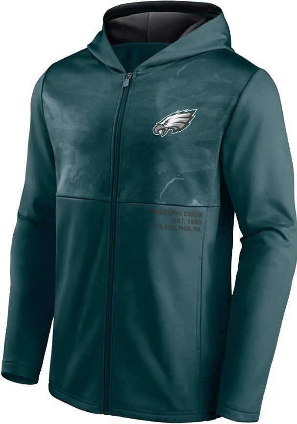 Philadelphia Eagles Poly Fleece Defender Green Full-Zip Hooded Sweatshirt