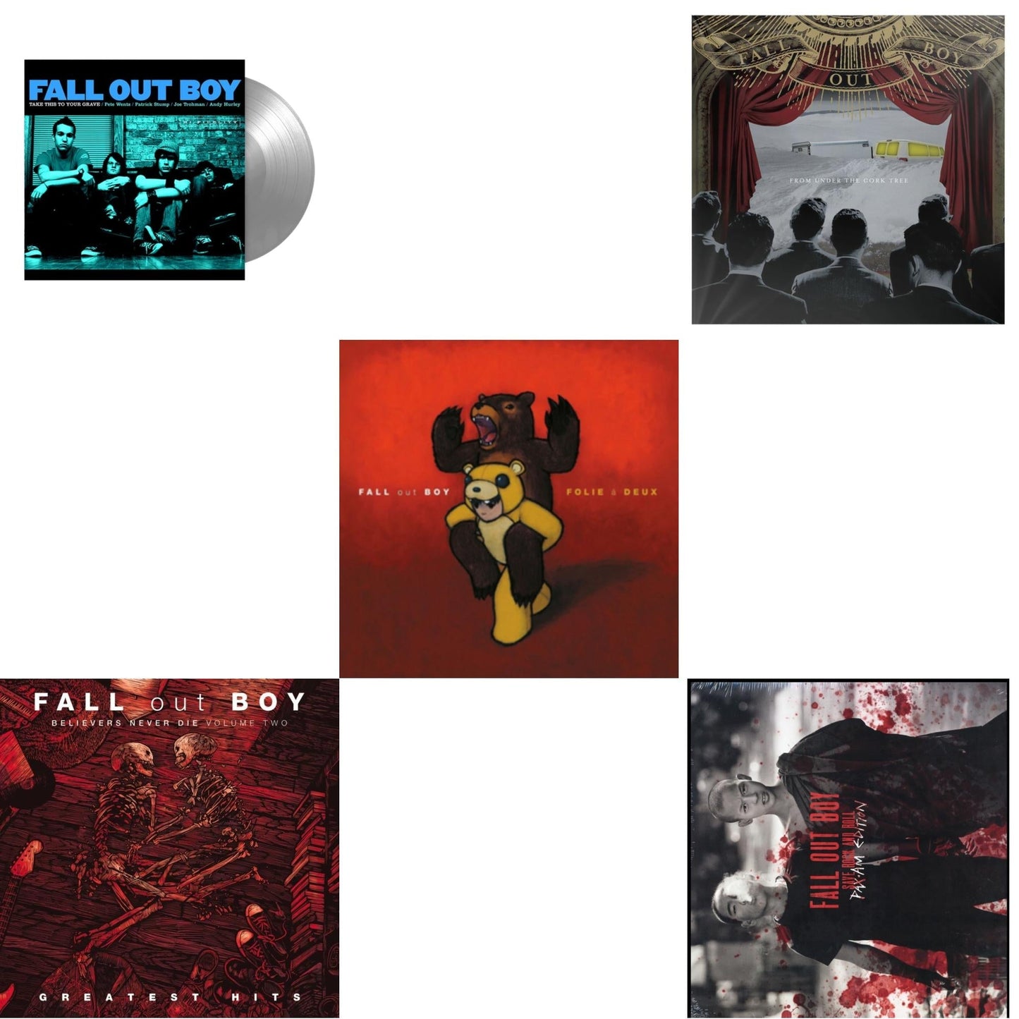 Fall Out Boy - Take This To Your Grave (Fbr 25Th Anniversary Edition/Silver LP Vinyl) & Believers Never Die (Vol. 2) & Folie A Deux & From Under The Cork Tree & Save Rock & Roll (2 LP)(Pax/Am Edition)