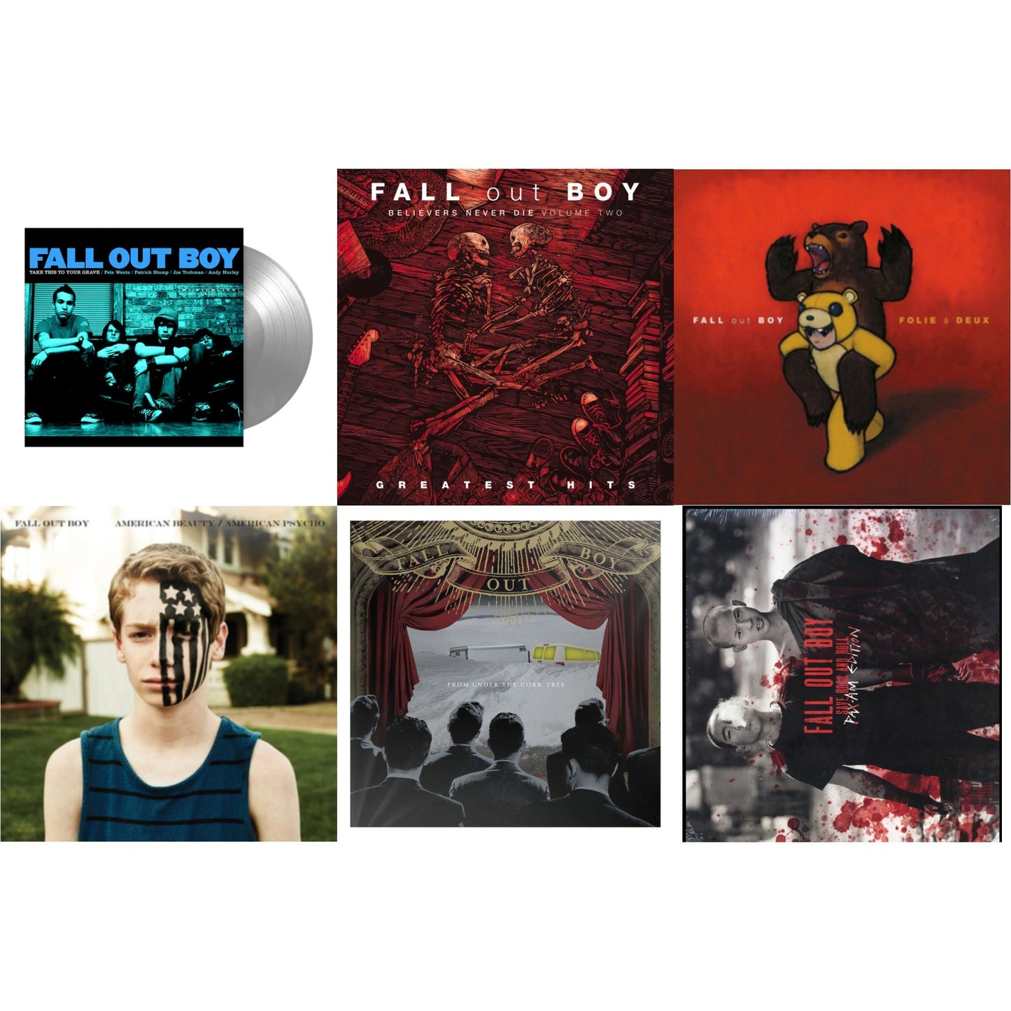 Fall Out Boy - Take This To Your Grave (Fbr 25Th Anniversary Edition/Silver LP Vinyl) & Believers Never Die (Vol. 2) & Folie A Deux & American Beauty / American Psycho & From Under The Cork Tree & Save Rock & Roll (2 LP)(Pax/Am Edition)