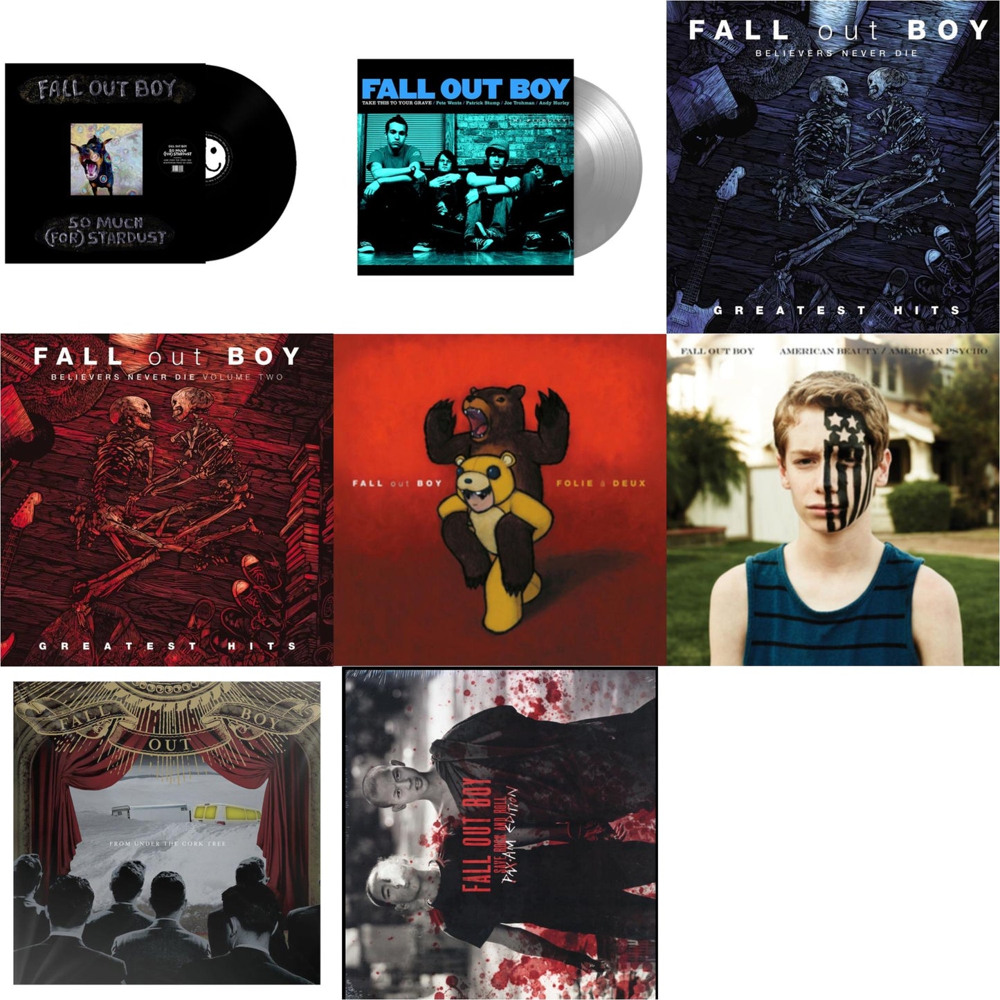 Fall Out Boy - So Much (For) Stardust & Take This To Your Grave (Fbr 25Th Anniversary Edition/Silver LP Vinyl) & Believers Never Die (2LP) & Believers Never Die (Vol. 2) & Folie A Deux & American Beauty / American Psycho & From Under The Cork Tree &