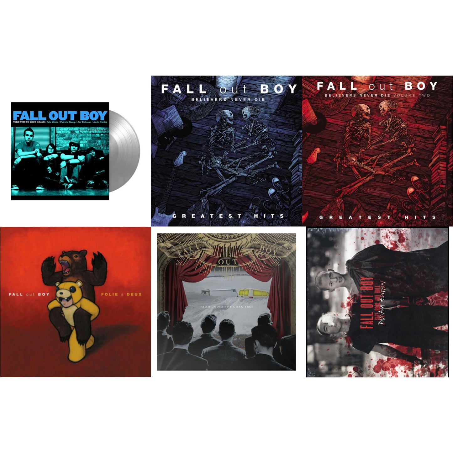 Fall Out Boy - Take This To Your Grave (Fbr 25Th Anniversary Edition/Silver LP Vinyl) & Believers Never Die (2LP) & Believers Never Die (Vol. 2) & Folie A Deux & From Under The Cork Tree & Save Rock & Roll (2 LP)(Pax/Am Edition)