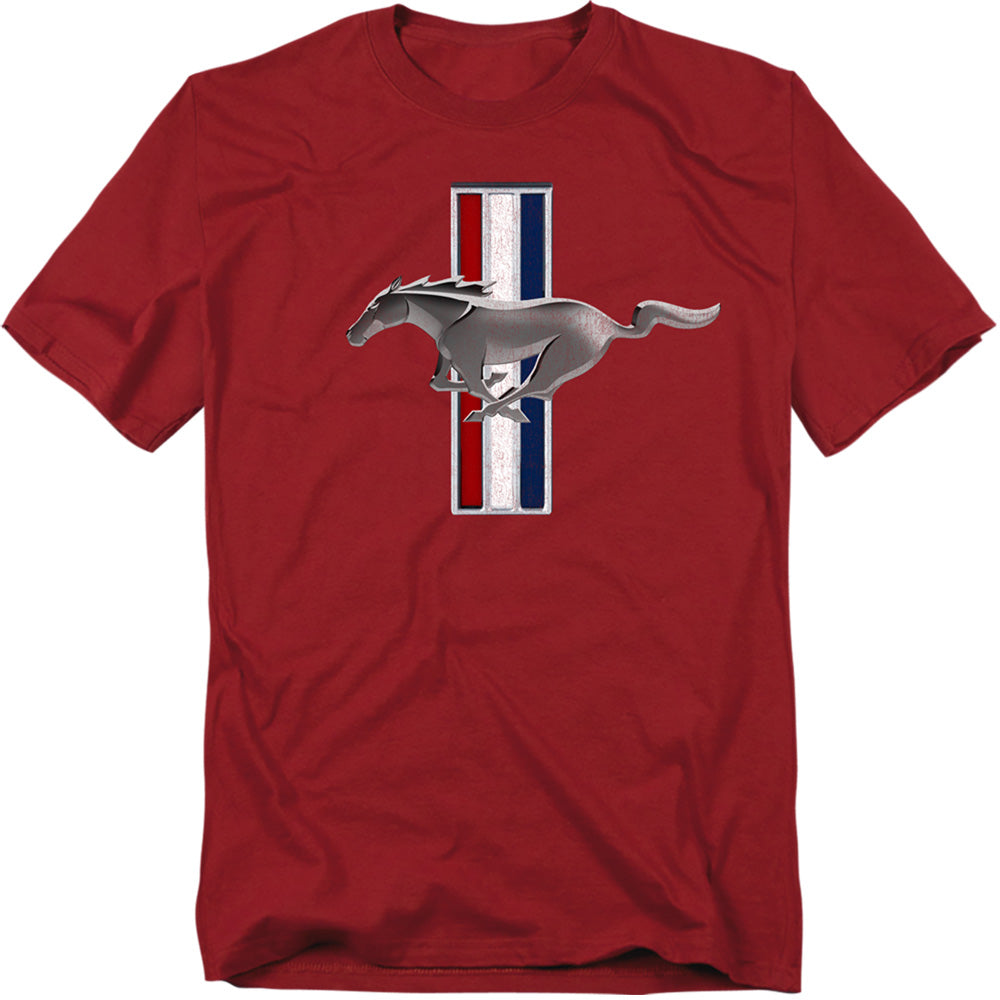 Ford Mustang Vintage Stripes Mens T Shirt Cardinal