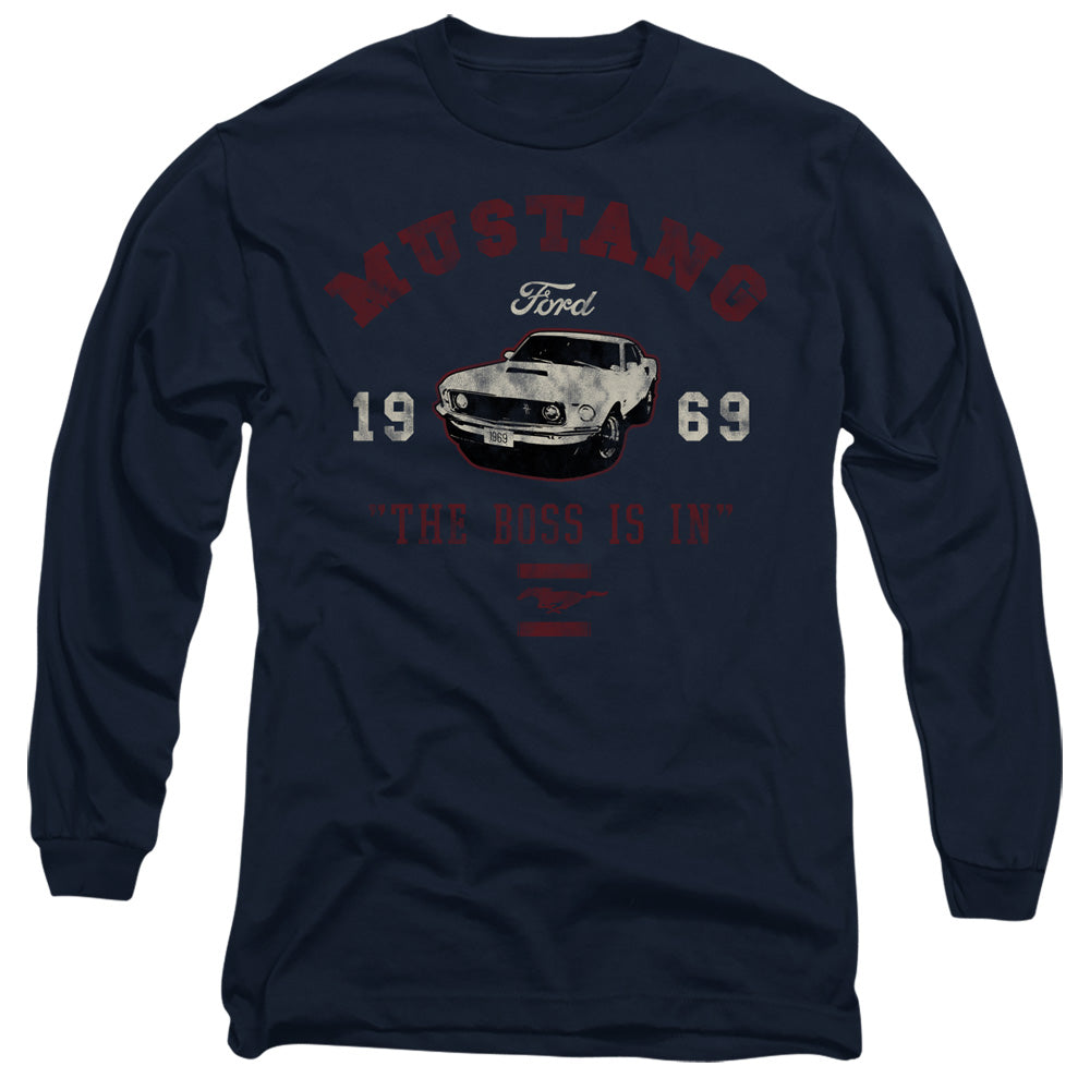 Ford Mustang Mustang The Boss Is In Mens Long Sleeve Shirt Navy Officially Licensed