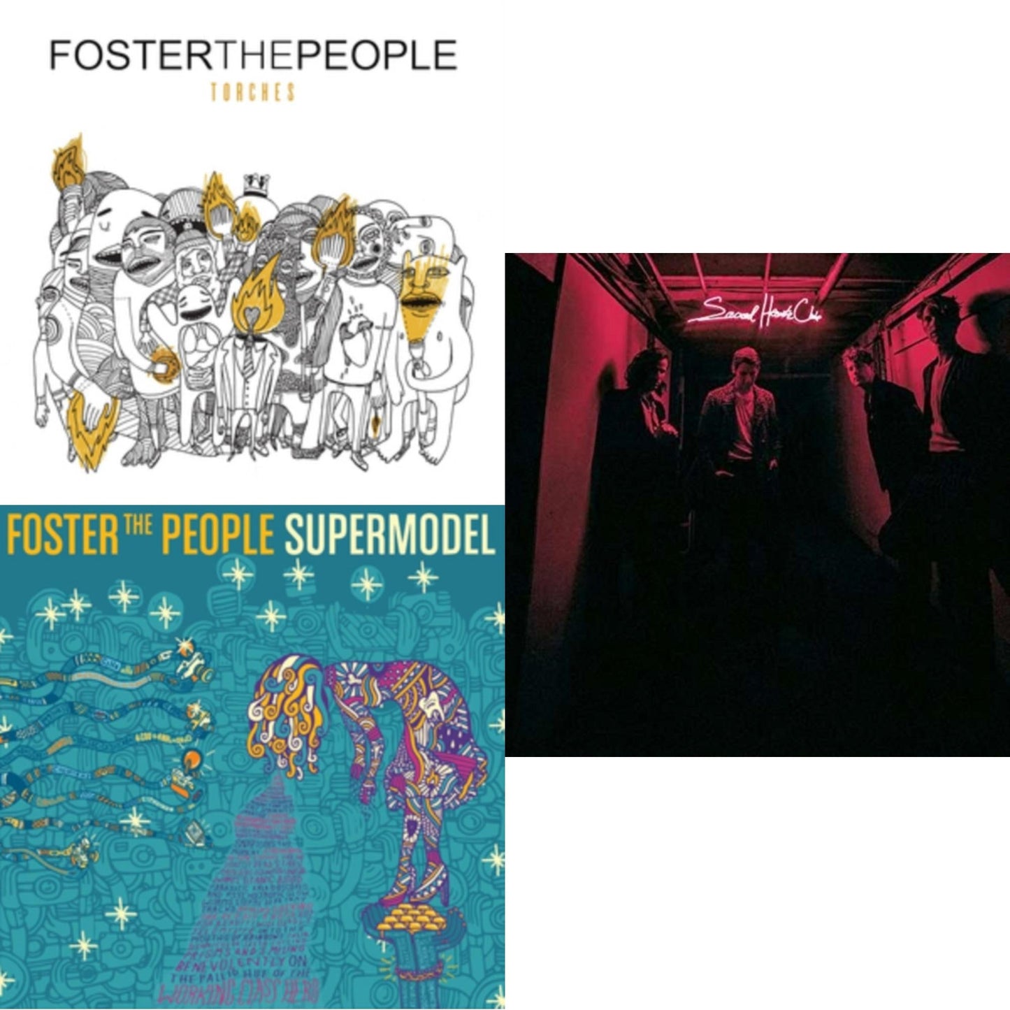 Foster The People - Torches (Dl Card) & Supermodel (180G) & Sacred Hearts Club (150G/Dl Card) - LP Vinyl Bundle