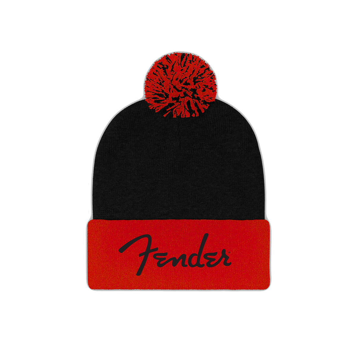 Fender Red Pom Beanie Hat Black Red