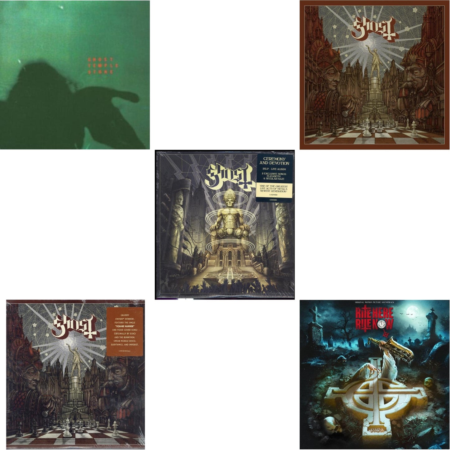 Ghost - Temple Stone (Clear Green LP Vinyl) & Popestar & Ceremony & Devotion (2LP) & Popestar (Grey Smoke LP Vinyl) & Rite Here Rite Now (Ost) (2LP)