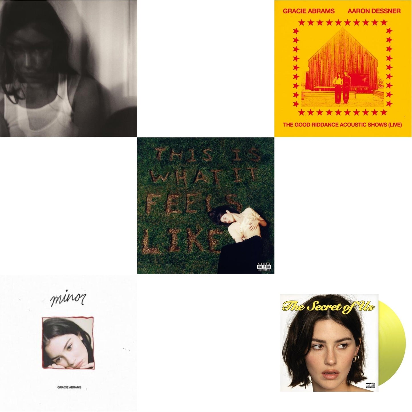 Gracie Abrams - This Is What It Feels Like (X) & Good Riddance (Deluxe/2LP) & Good Riddance Acoustic Shows (Live) (Magenta LP Vinyl) & Secret Of Us (X) (Yellow LP Vinyl) & Minor - Ep