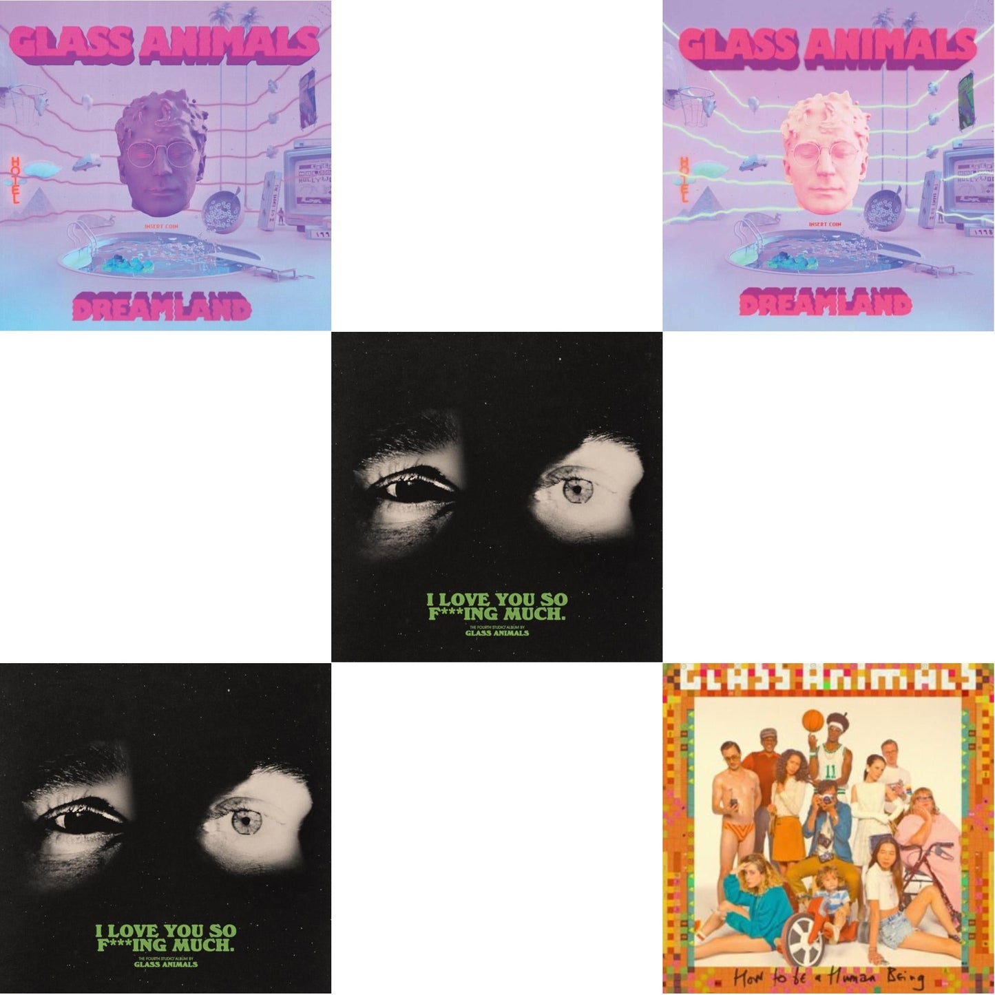Glass Animals - Dreamland (Glow In The Dark LP Vinyl) & I Love You So F***Ing Much (X) & I Love You So F***Ing Much (X) (Black/White Splatter LP Vinyl) & Dreamland & How To Be A Human Being