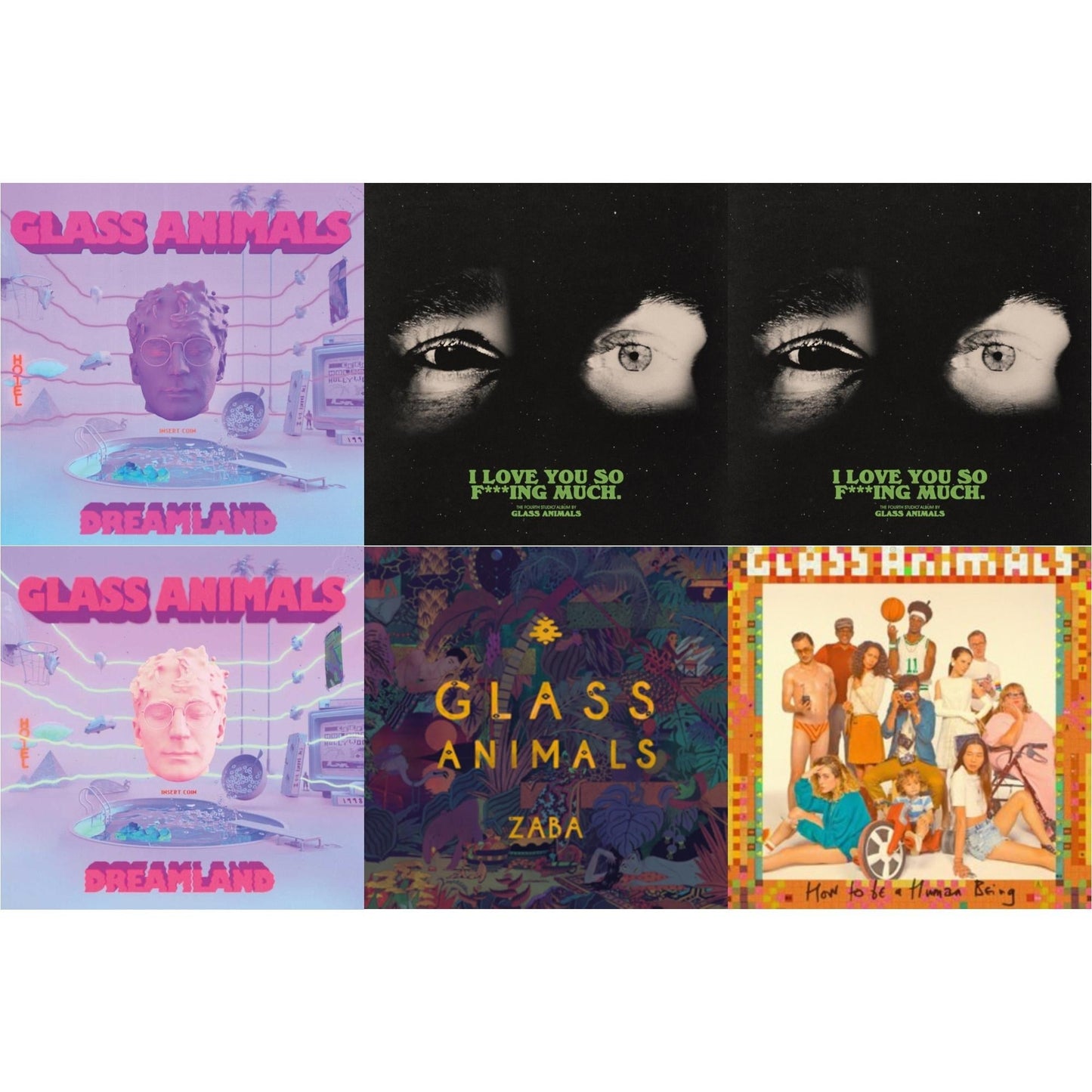 Glass Animals - Dreamland (Glow In The Dark LP Vinyl) & I Love You So F***Ing Much (X) & I Love You So F***Ing Much (X) (Black/White Splatter LP Vinyl) & Dreamland & Zaba & How To Be A Human Being