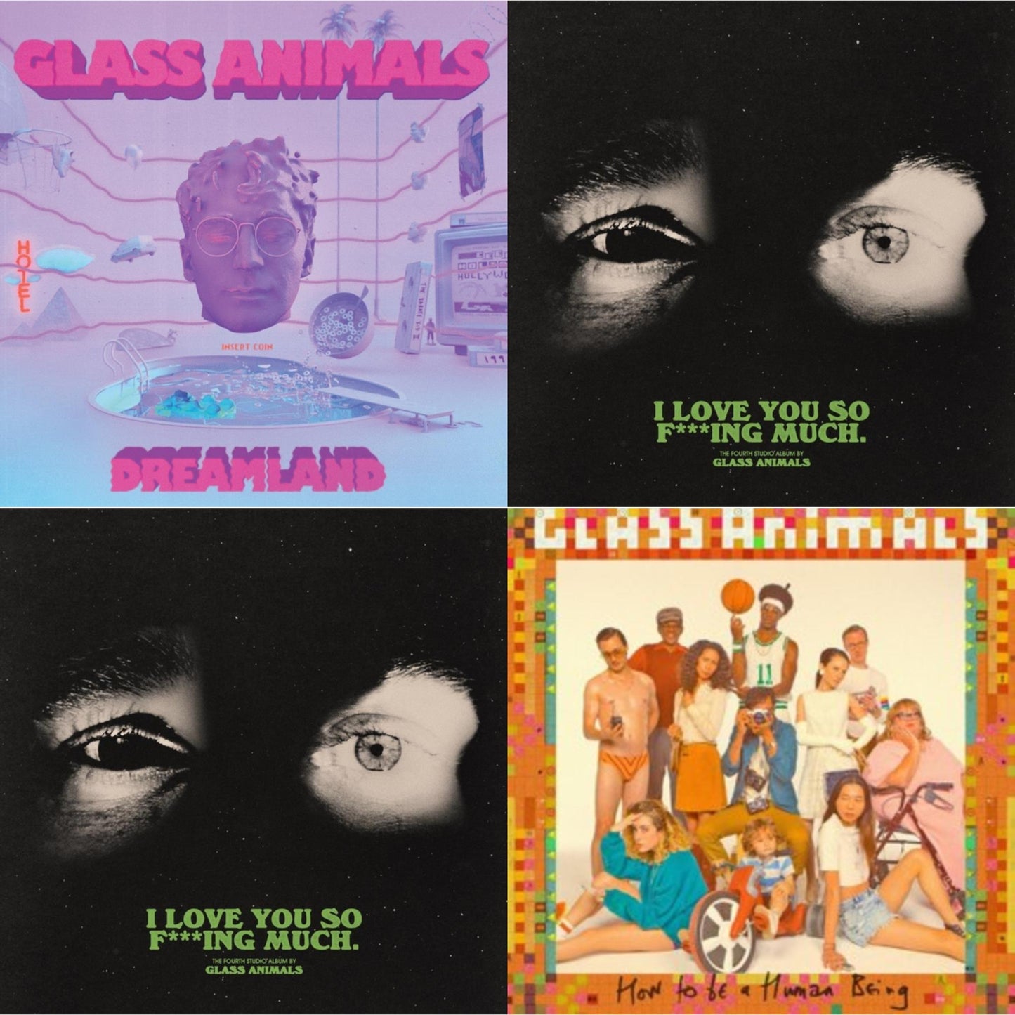 Glass Animals - Dreamland (Glow In The Dark LP Vinyl) & I Love You So F***Ing Much (X) & I Love You So F***Ing Much (X) (Black/White Splatter LP Vinyl) & How To Be A Human Being