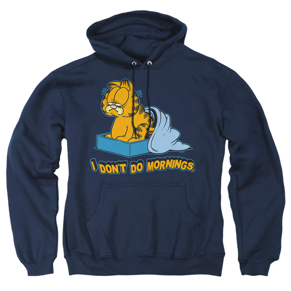 Garfield I Dont Do Mornings Mens Hoodie Navy Officially Licensed