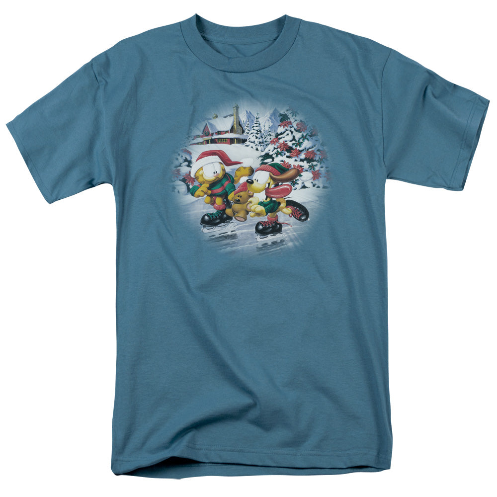 Garfield Ice Skating Mens T Shirt Slate