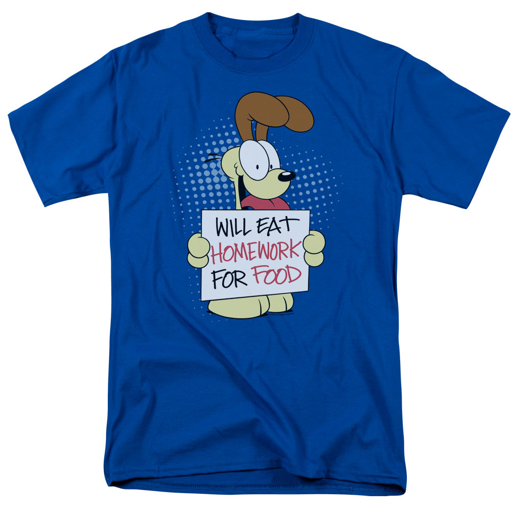 Garfield Will Eat Homework Mens T Shirt Royal