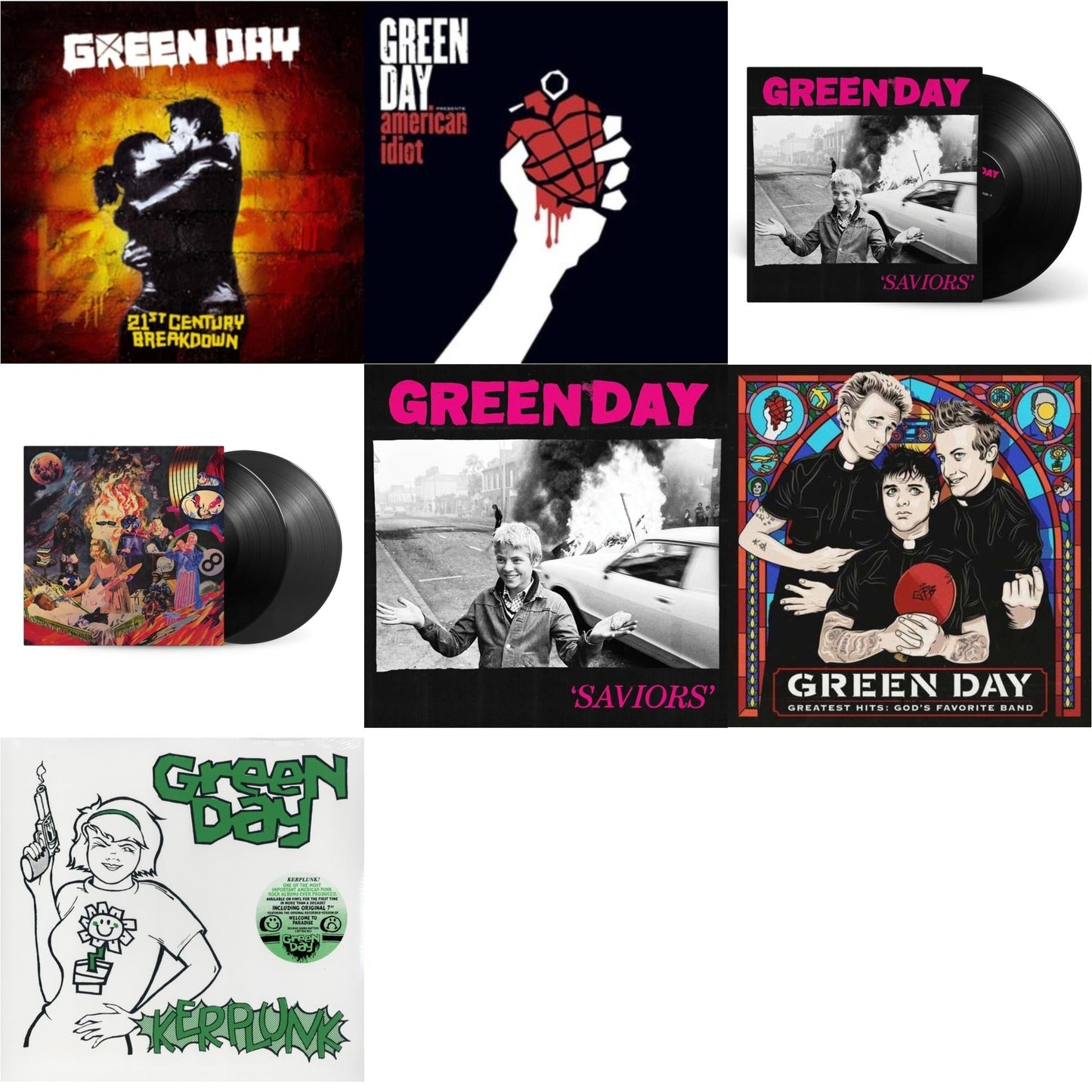 Green Day - 21St Century Breakdown & American Idiot (W/Poster) & Saviors & Insomniac (25Th Anniversary/2LP) & Saviors (180G/Deluxe LP Vinyl) & Greatest Hits: God's Favorite Band (X) & Kerplunk (120G/7Inch Single)