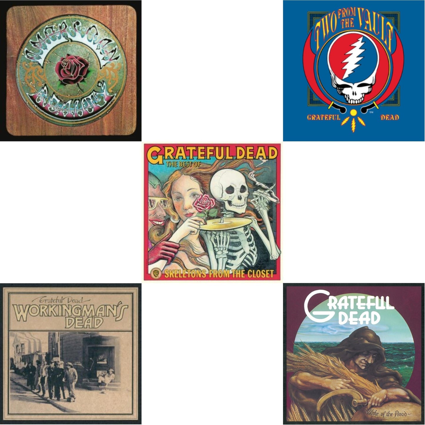 Grateful Dead - Wake Of The Flood (50Th Anniversary Remaster) & Workingman's Dead (180G) & American Beauty & Skeletons From The Closet: The Best Of Grateful Dead & Two From The Vault - LP Vinyl Bundle