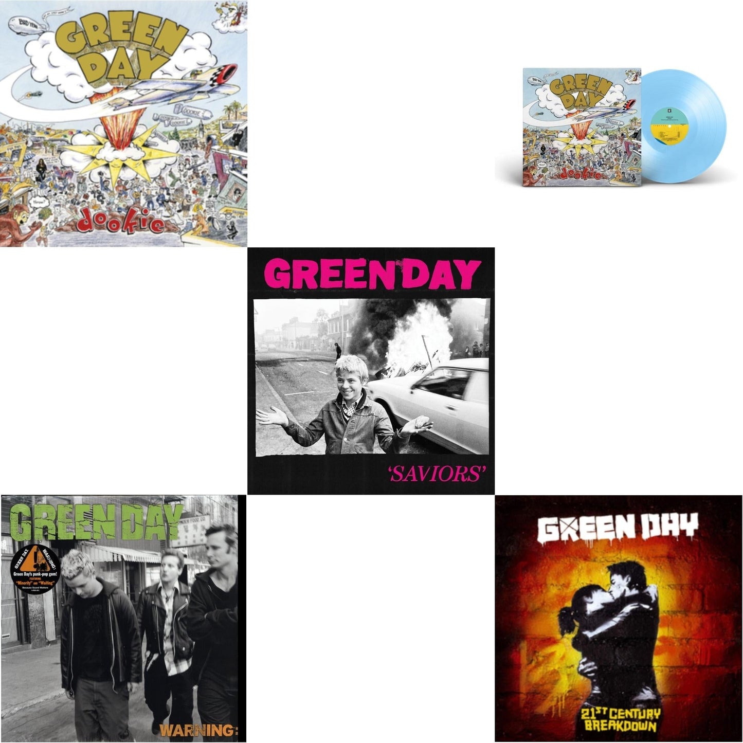 Green Day - Warning & Dookie (X) (Baby Blue LP Vinyl) & Saviors (180G/Deluxe LP Vinyl) & 21St Century Breakdown & Dookie