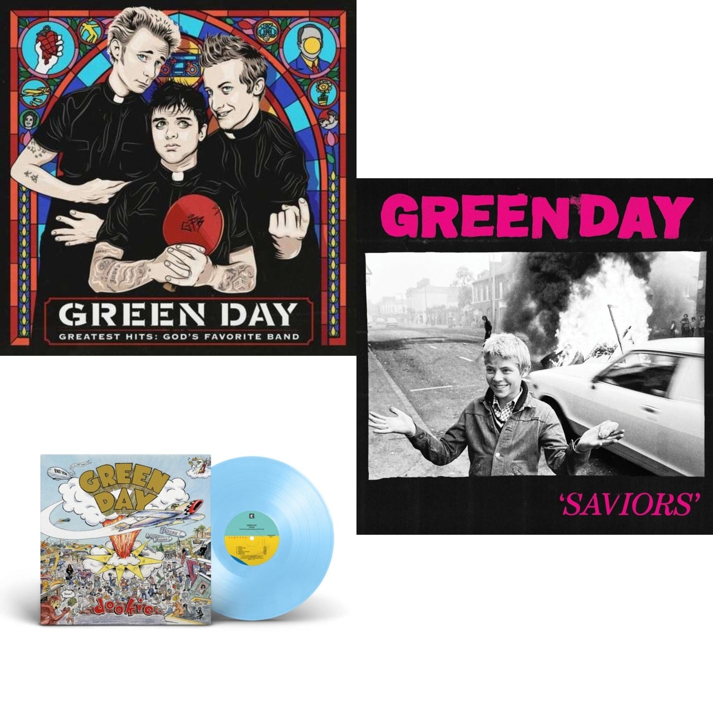 Green Day - Dookie (X) (Baby Blue LP Vinyl) & Saviors (180G/Deluxe LP Vinyl) & Greatest Hits: God's Favorite Band (X)