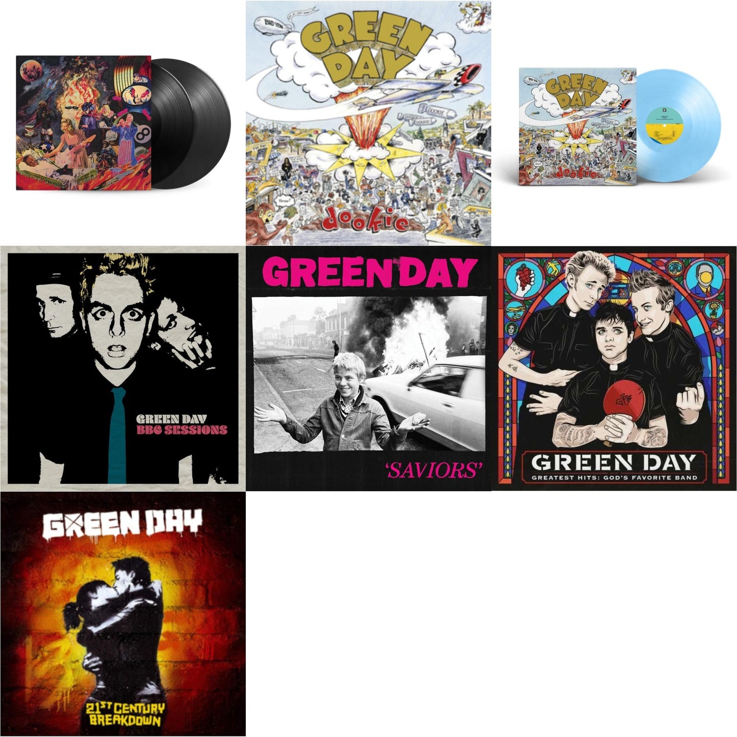 Green Day - Dookie (X) (Baby Blue LP Vinyl) & Saviors (180G/Deluxe LP Vinyl) & Bbc Sessions (X) (2LP) & Insomniac (25Th Anniversary/2LP) & Greatest Hits: God's Favorite Band (X) & 21St Century Breakdown & Dookie