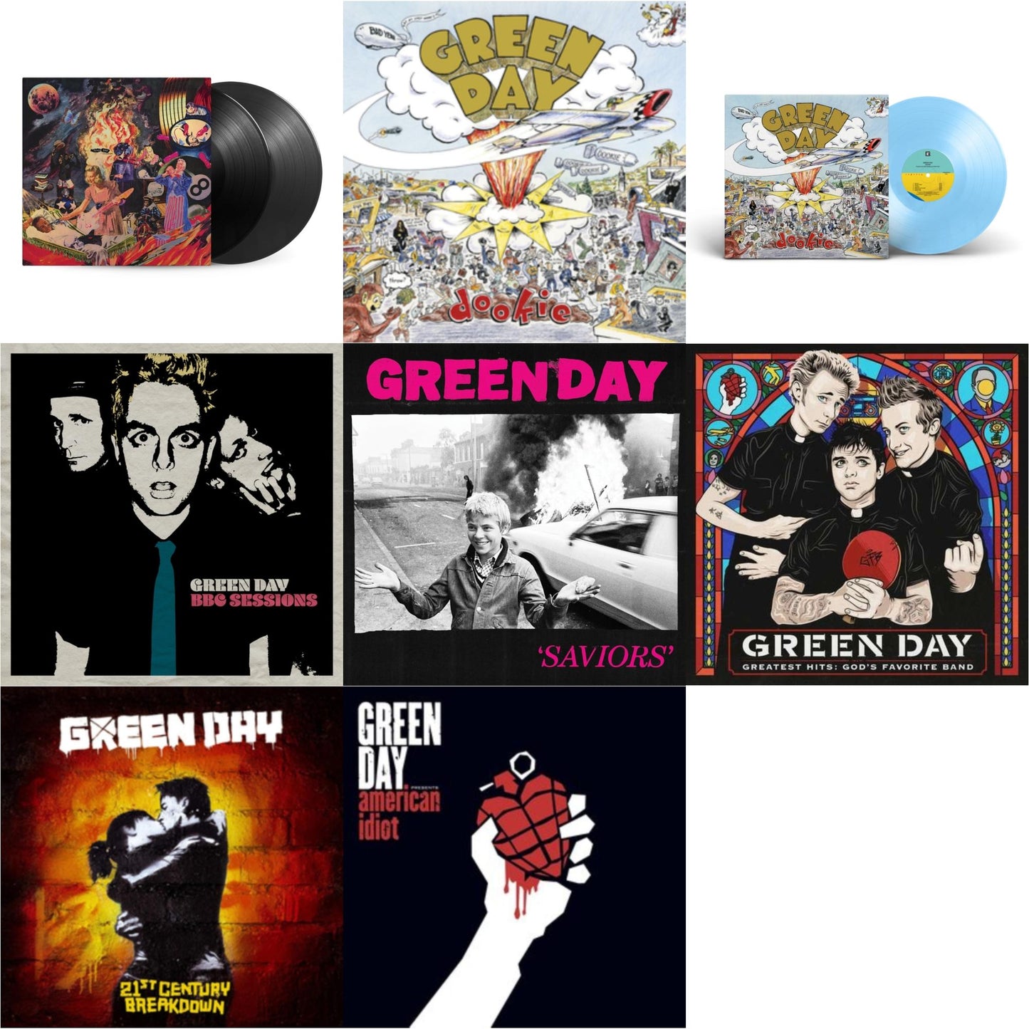 Green Day - Dookie (X) (Baby Blue LP Vinyl) & Saviors (180G/Deluxe LP Vinyl) & Bbc Sessions (X) (2LP) & Insomniac (25Th Anniversary/2LP) & Greatest Hits: God's Favorite Band (X) & 21St Century Breakdown & American Idiot (W/Poster) & Dookie