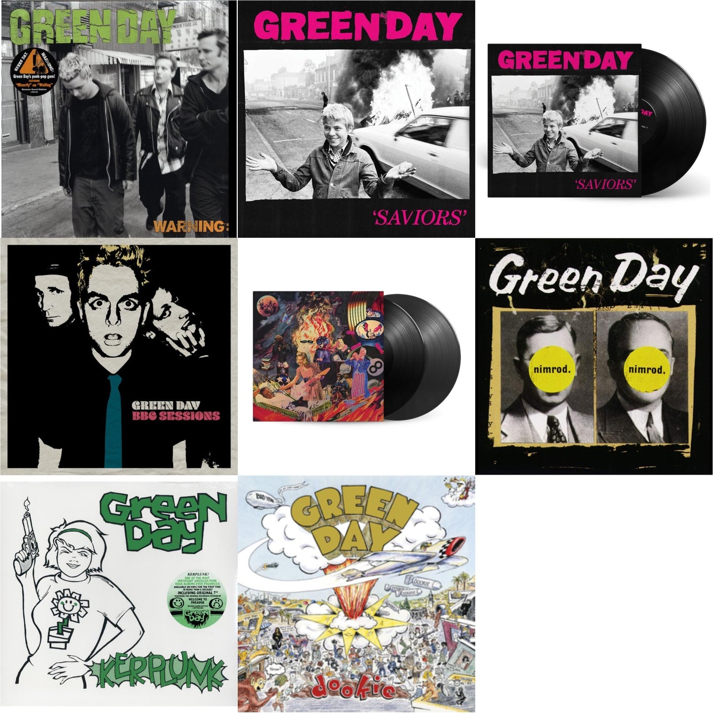 Green Day - Warning & Saviors (180G/Deluxe LP Vinyl) & Saviors & Bbc Sessions (X) (2LP) & Insomniac (25Th Anniversary/2LP) & Nimrod & Kerplunk (120G/7Inch Single) & Dookie